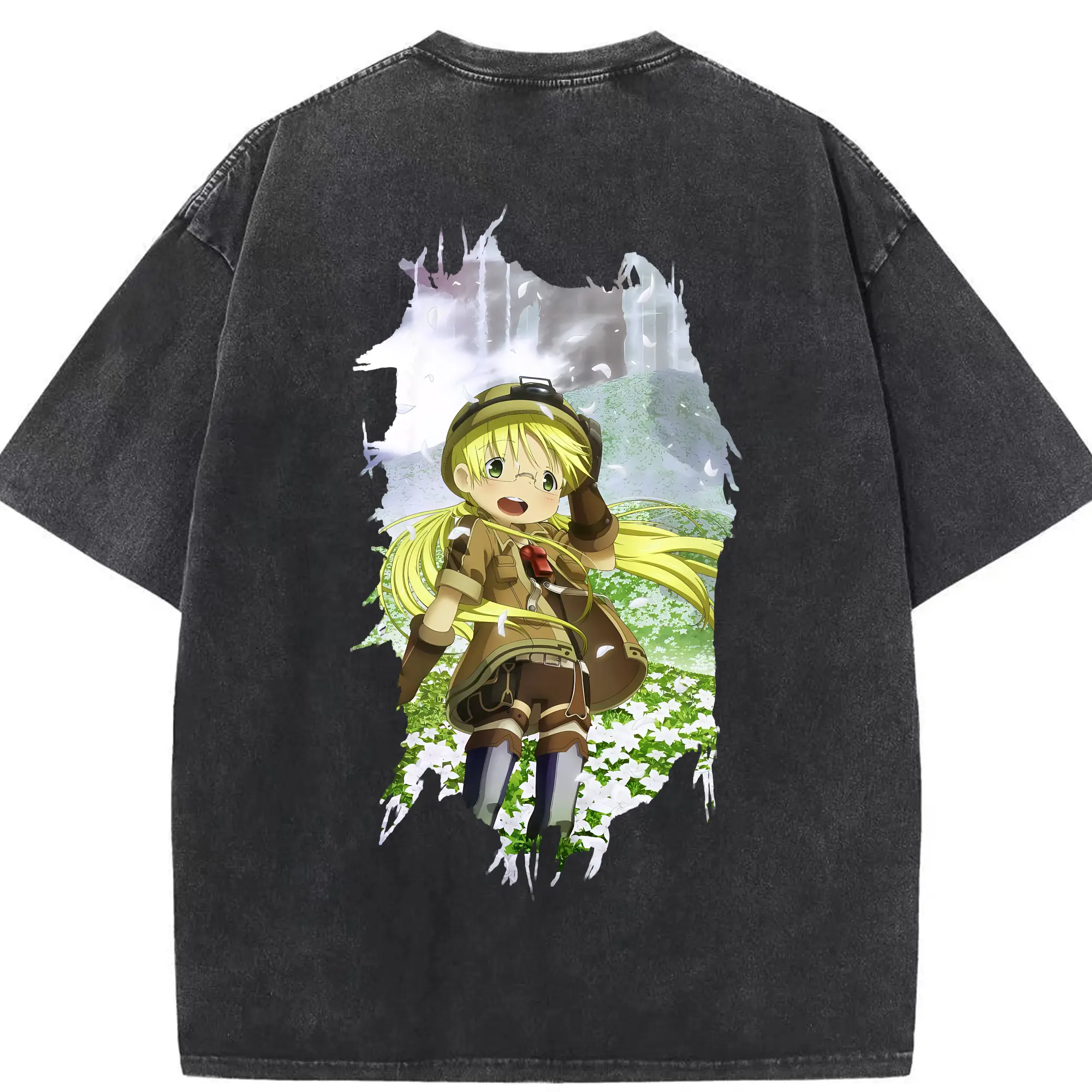 メイドインアビス グッズ,リコ - 綿100％ ヴィンテージ風 半袖Tシャツ ・ 背面プリント ・ 柔らか肌触り ・ 通気性 快適 ・ スポーツ カジュアル 外出用