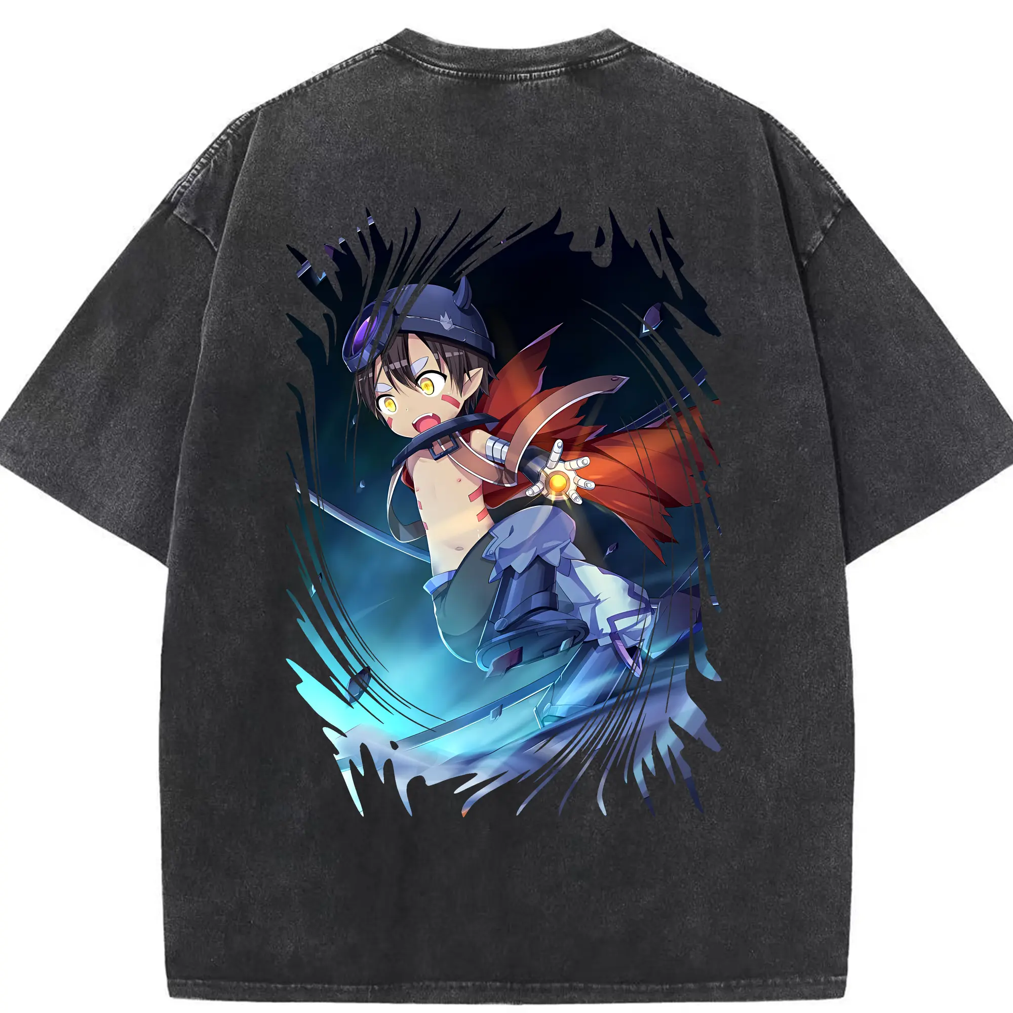 メイドインアビス グッズ,レグ - 綿100％ ヴィンテージ風 半袖Tシャツ ・ 背面プリント ・ 柔らか肌触り ・ 通気性 快適 ・ スポーツ カジュアル 外出用