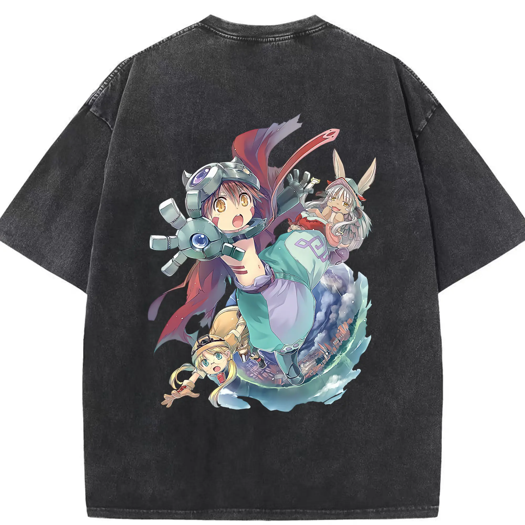メイドインアビス グッズ,レグ - 綿100％ ヴィンテージ風 半袖Tシャツ ・ 背面プリント ・ 柔らか肌触り ・ 通気性 快適 ・ スポーツ カジュアル 外出用