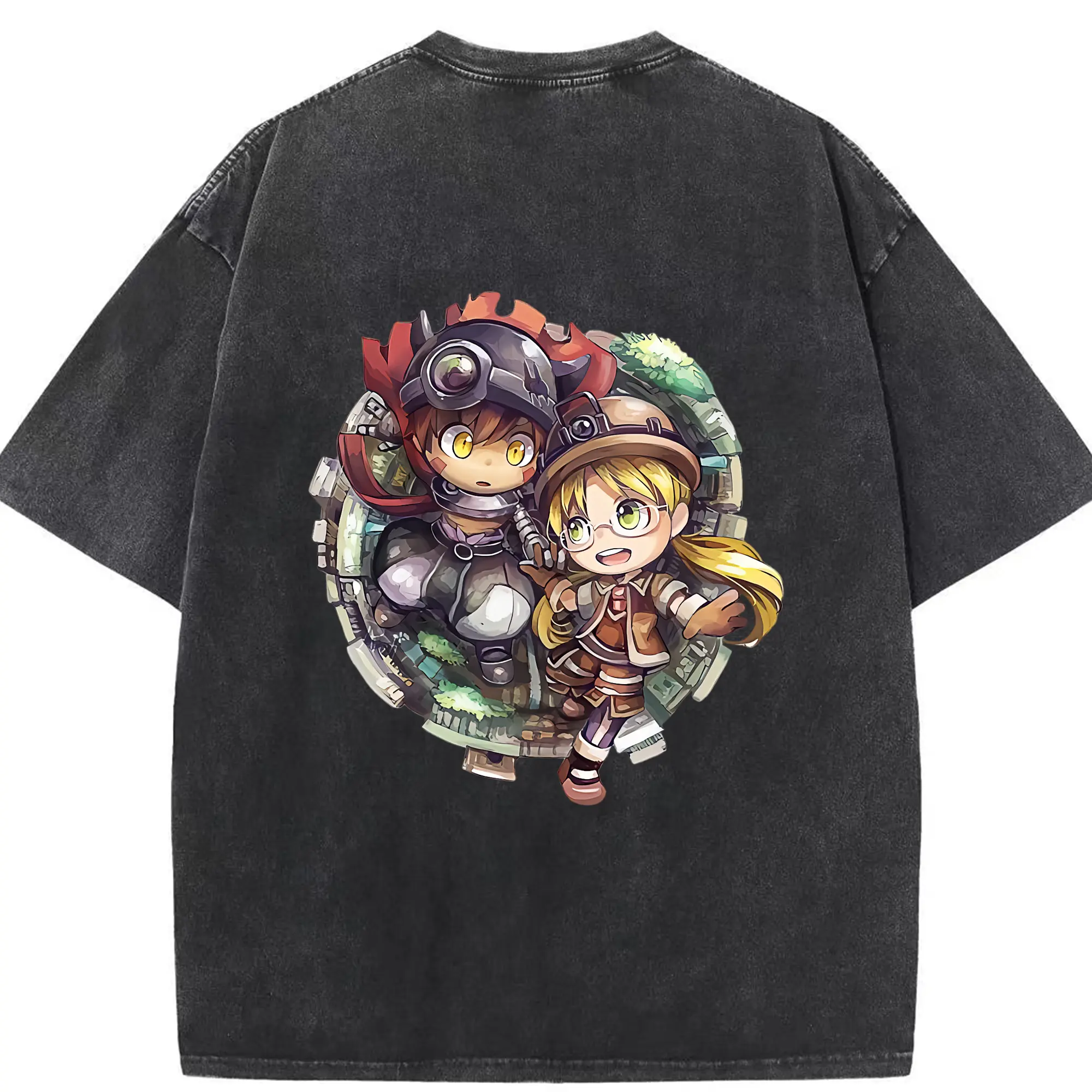メイドインアビス グッズ,レグ - 綿100％ ヴィンテージ風 半袖Tシャツ ・ 背面プリント ・ 柔らか肌触り ・ 通気性 快適 ・ スポーツ カジュアル 外出用