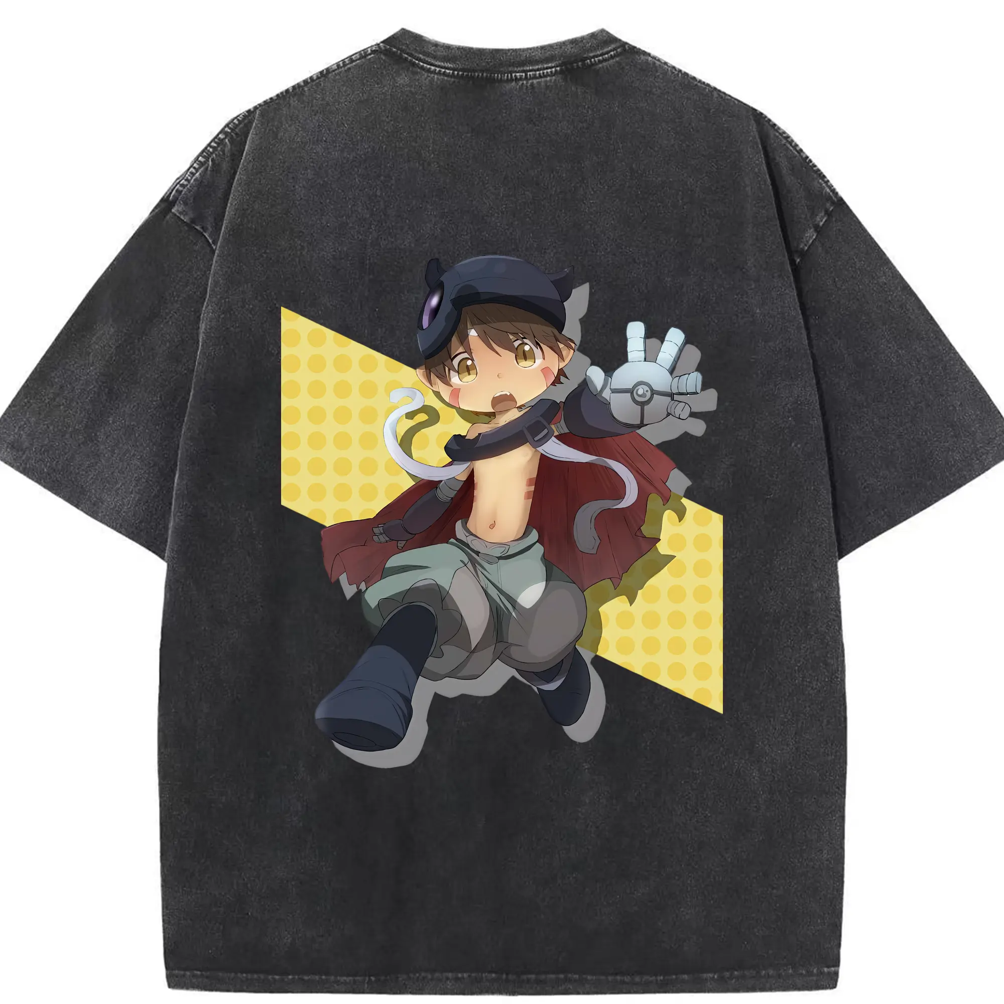 メイドインアビス グッズ,レグ - 綿100％ ヴィンテージ風 半袖Tシャツ ・ 背面プリント ・ 柔らか肌触り ・ 通気性 快適 ・ スポーツ カジュアル 外出用