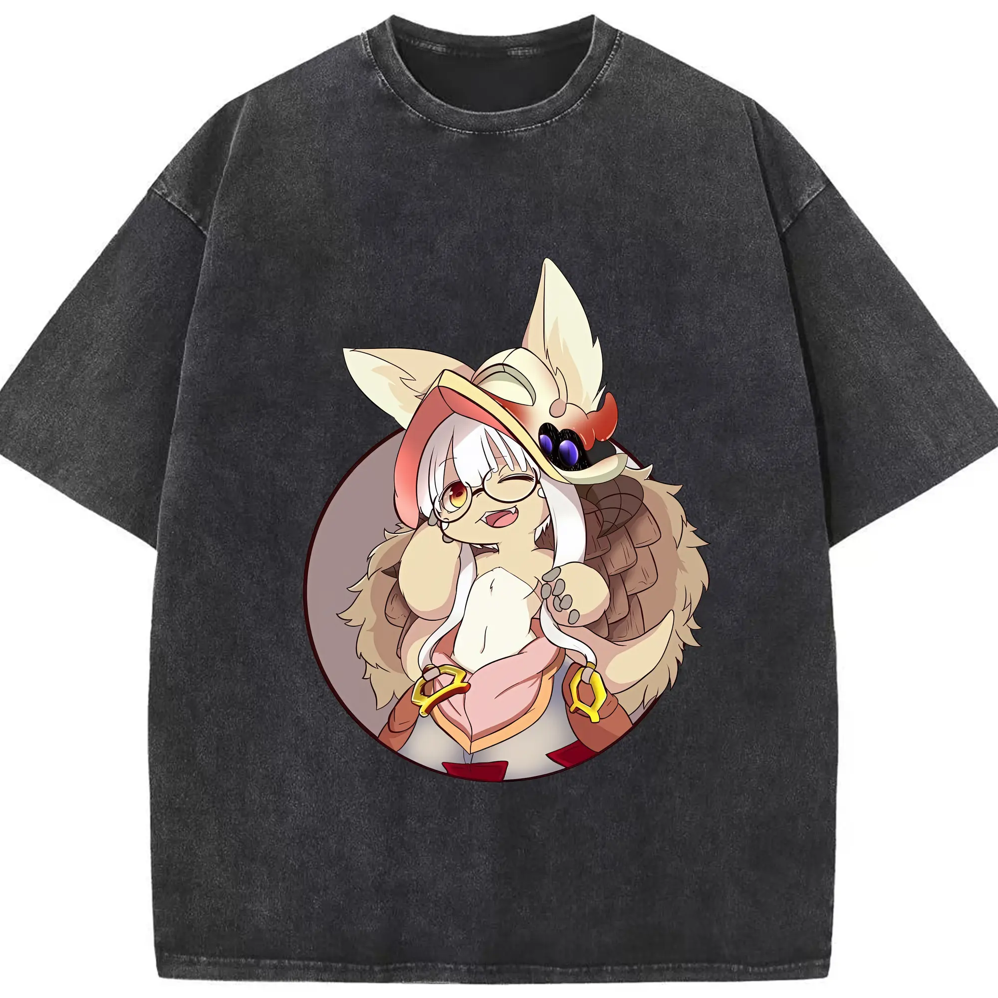 メイドインアビス グッズ,ナナチ - 綿100％ ヴィンテージ風 半袖Tシャツ ・ フロントプリント ・ 柔らか肌触り ・ 通気性 快適 ・ スポーツ カジュアル 外出用