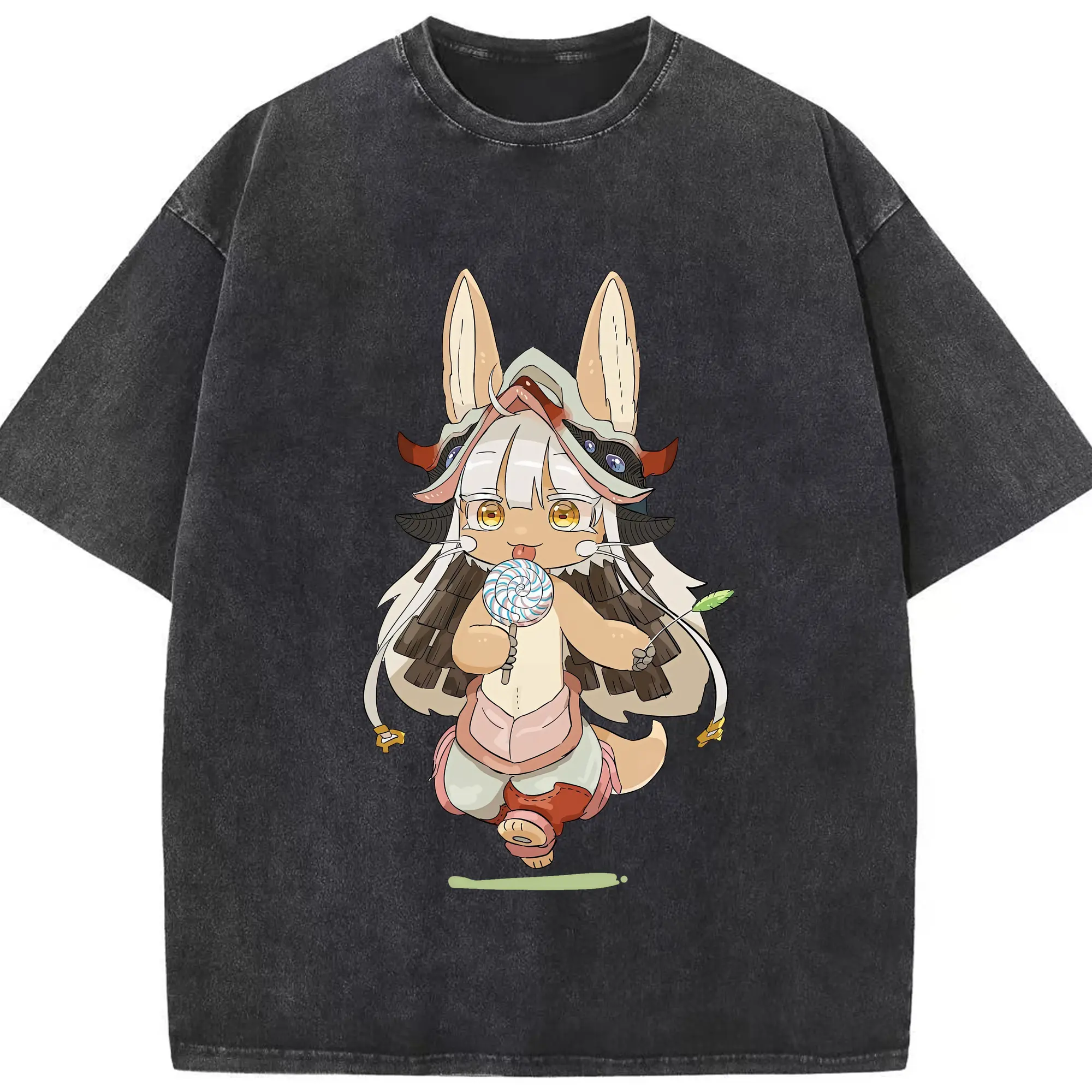 メイドインアビス グッズ,ナナチ - 綿100％ ヴィンテージ風 半袖Tシャツ ・ フロントプリント ・ 柔らか肌触り ・ 通気性 快適 ・ スポーツ カジュアル 外出用