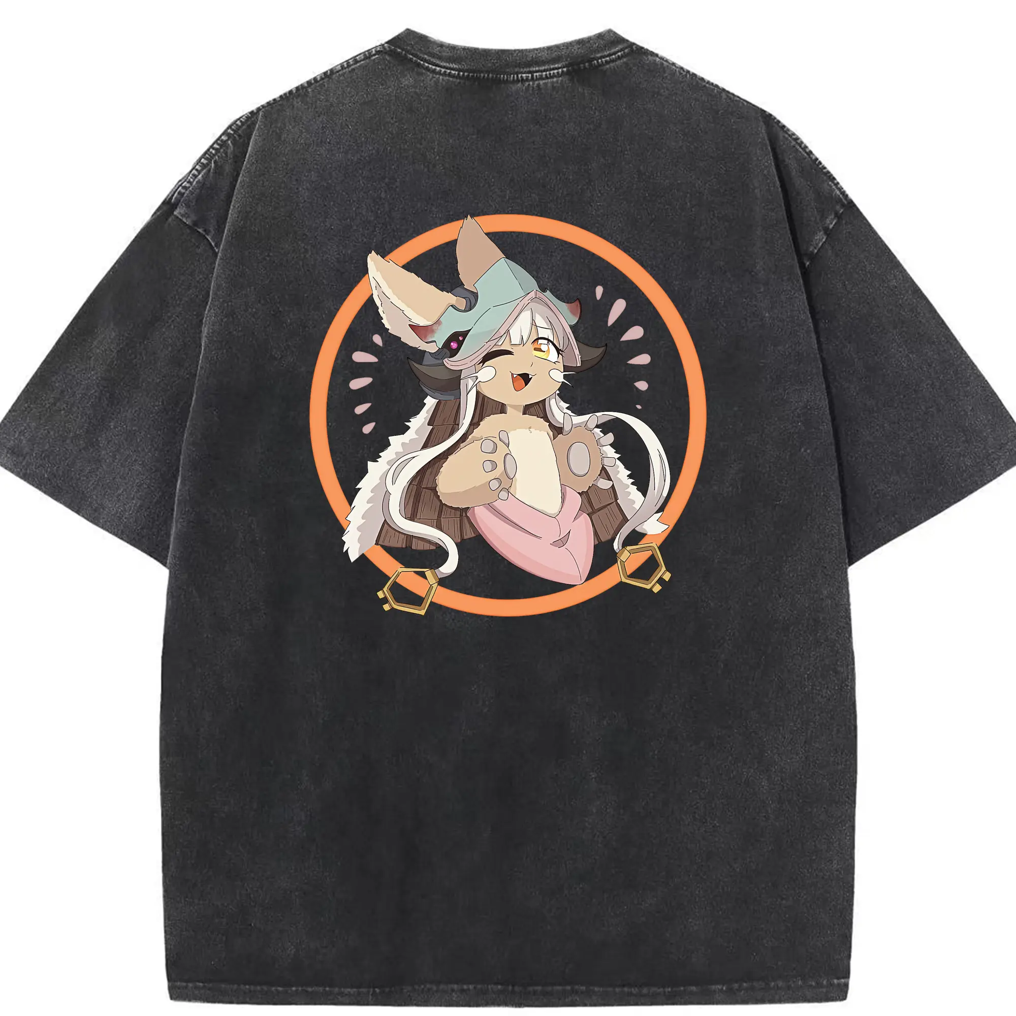 メイドインアビス グッズ,ナナチ - 綿100％ ヴィンテージ風 半袖Tシャツ ・ 背面プリント ・ 柔らか肌触り ・ 通気性 快適 ・ スポーツ カジュアル 外出用