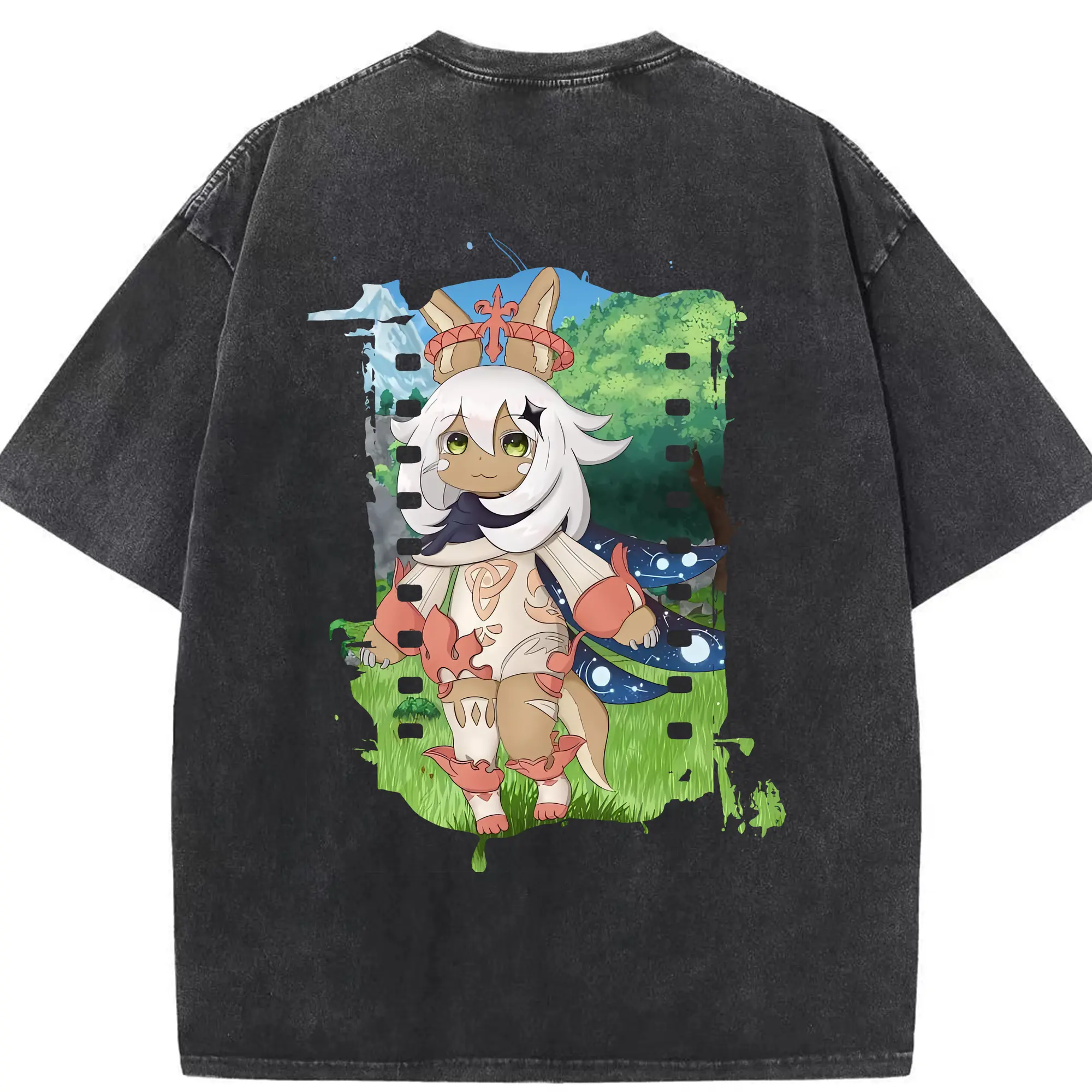 メイドインアビス グッズ,ナナチ - 綿100％ ヴィンテージ風 半袖Tシャツ ・ 背面プリント ・ 柔らか肌触り ・ 通気性 快適 ・ スポーツ カジュアル 外出用