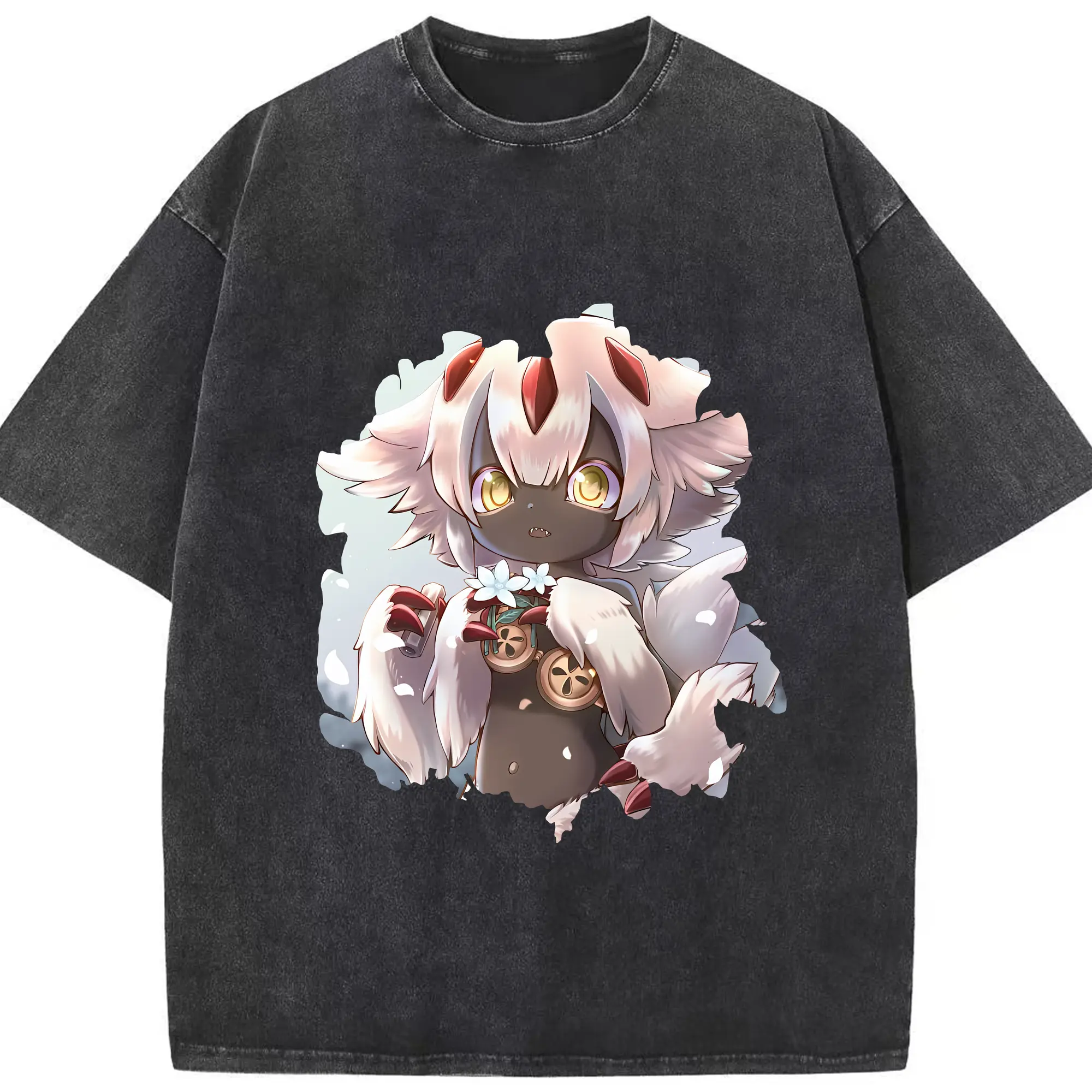 メイドインアビス グッズ,ファプタ - 綿100％ ヴィンテージ風 半袖Tシャツ ・ フロントプリント ・ 柔らか肌触り ・ 通気性 快適 ・ スポーツ カジュアル 外出用