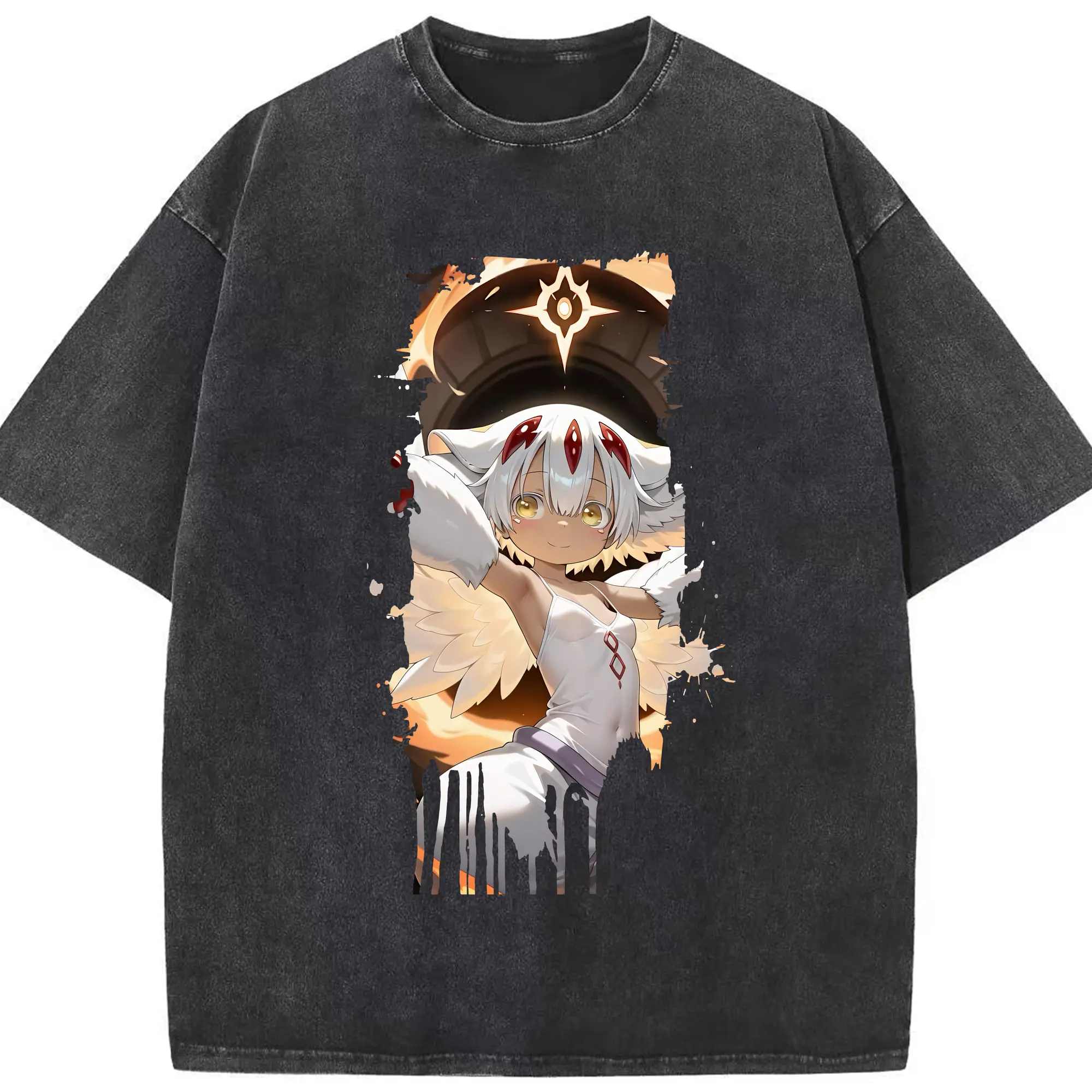 メイドインアビス グッズ,ファプタ - 綿100％ ヴィンテージ風 半袖Tシャツ ・ フロントプリント ・ 柔らか肌触り ・ 通気性 快適 ・ スポーツ カジュアル 外出用