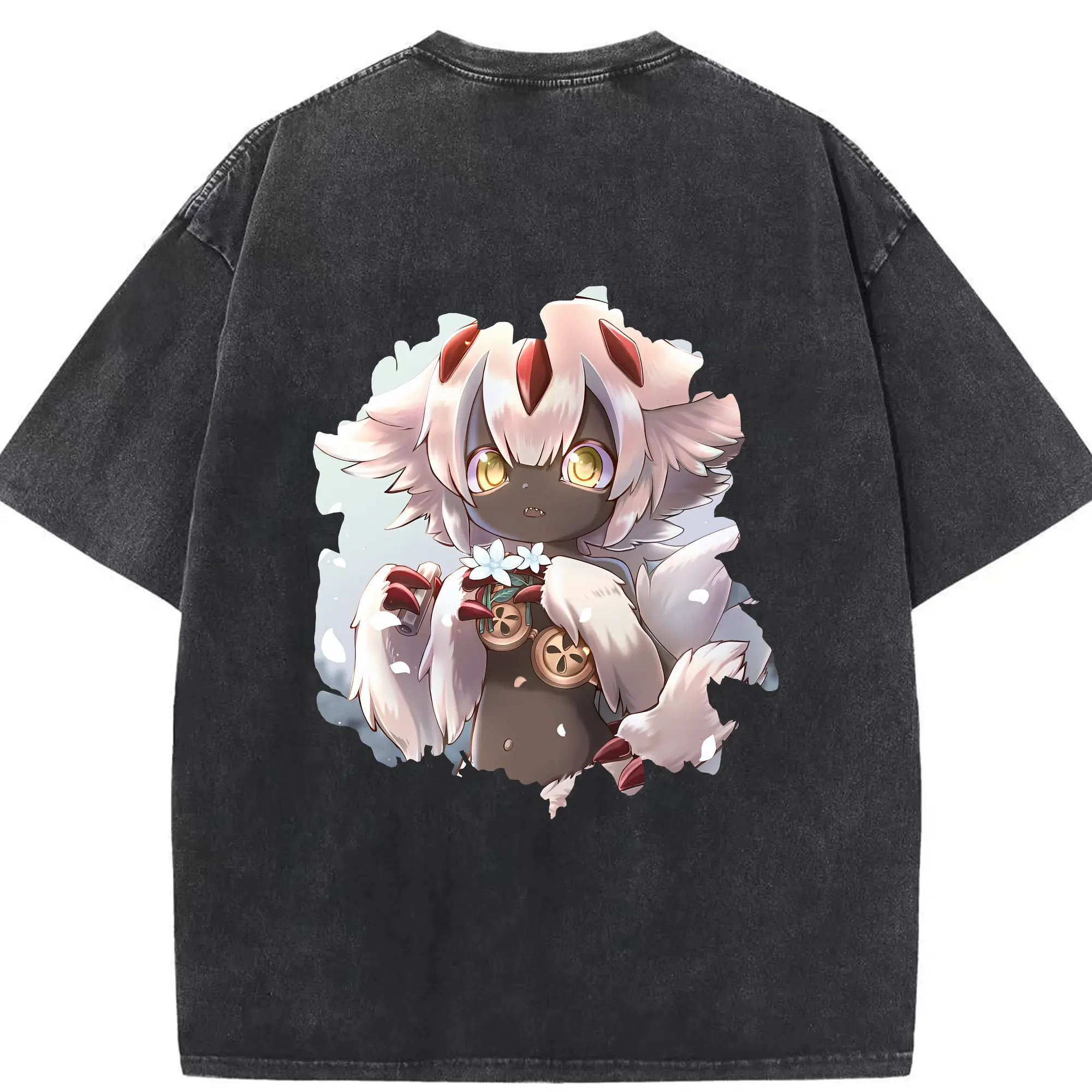 メイドインアビス グッズ,ファプタ - 綿100％ ヴィンテージ風 半袖Tシャツ ・ 背面プリント ・ 柔らか肌触り ・ 通気性 快適 ・ スポーツ カジュアル 外出用