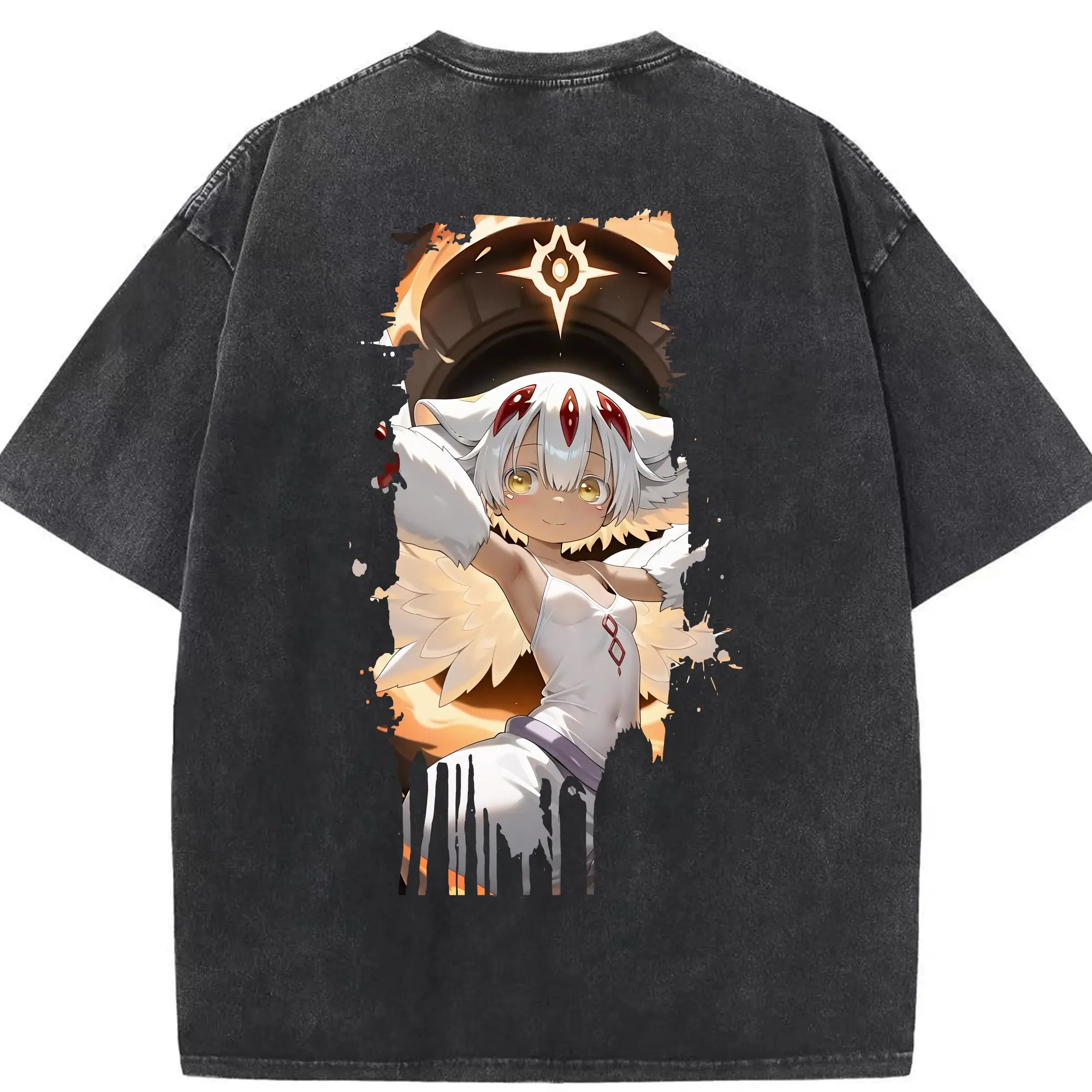 メイドインアビス グッズ,ファプタ - 綿100％ ヴィンテージ風 半袖Tシャツ ・ 背面プリント ・ 柔らか肌触り ・ 通気性 快適 ・ スポーツ カジュアル 外出用