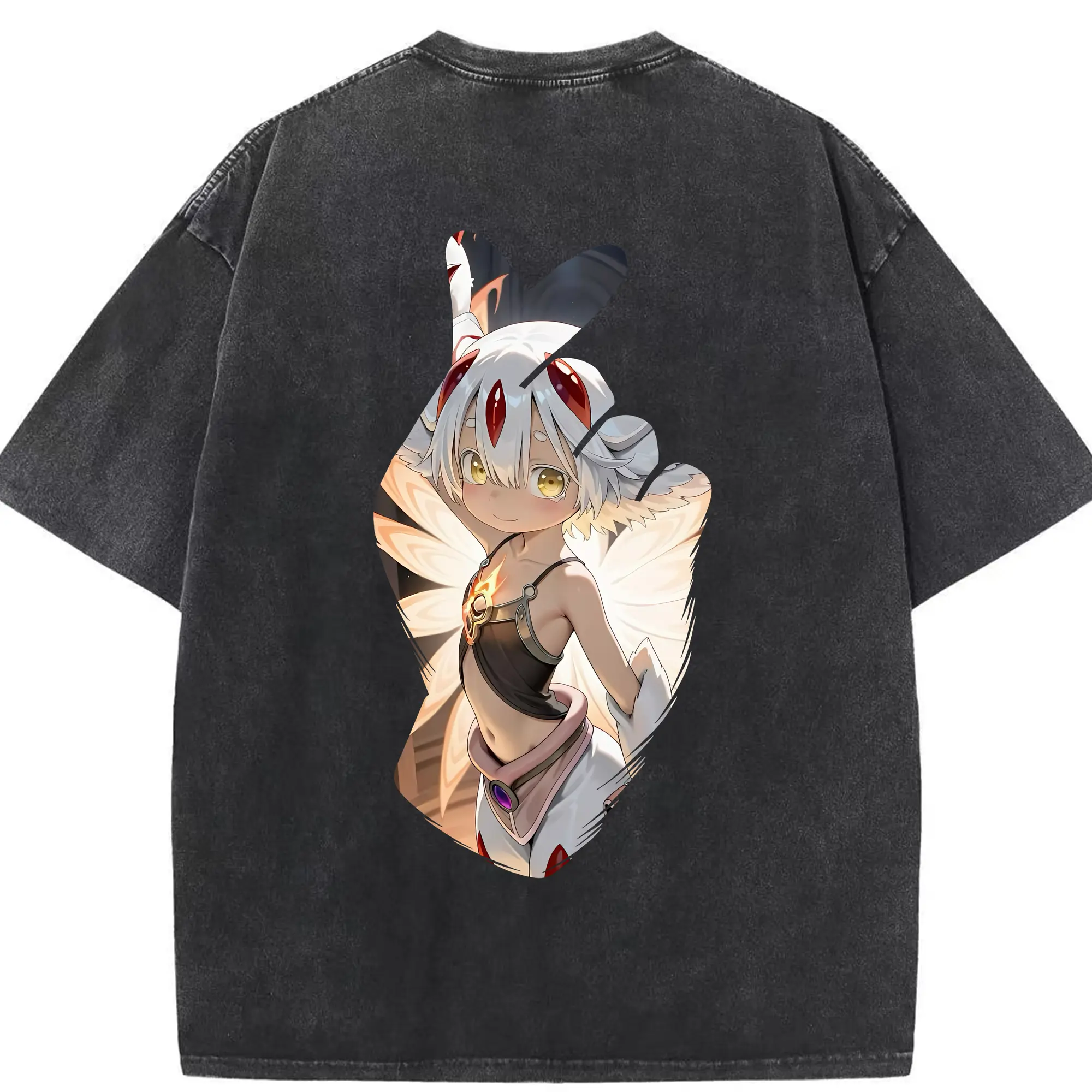 メイドインアビス グッズ,ファプタ - 綿100％ ヴィンテージ風 半袖Tシャツ ・ 背面プリント ・ 柔らか肌触り ・ 通気性 快適 ・ スポーツ カジュアル 外出用