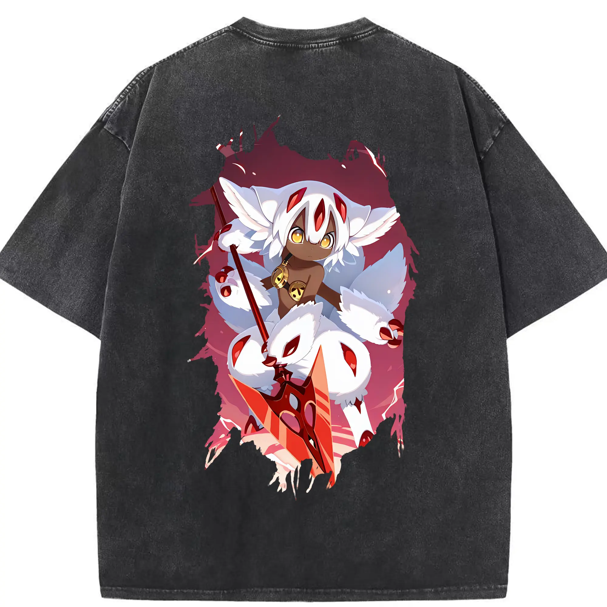 メイドインアビス グッズ,ファプタ - 綿100％ ヴィンテージ風 半袖Tシャツ ・ 背面プリント ・ 柔らか肌触り ・ 通気性 快適 ・ スポーツ カジュアル 外出用