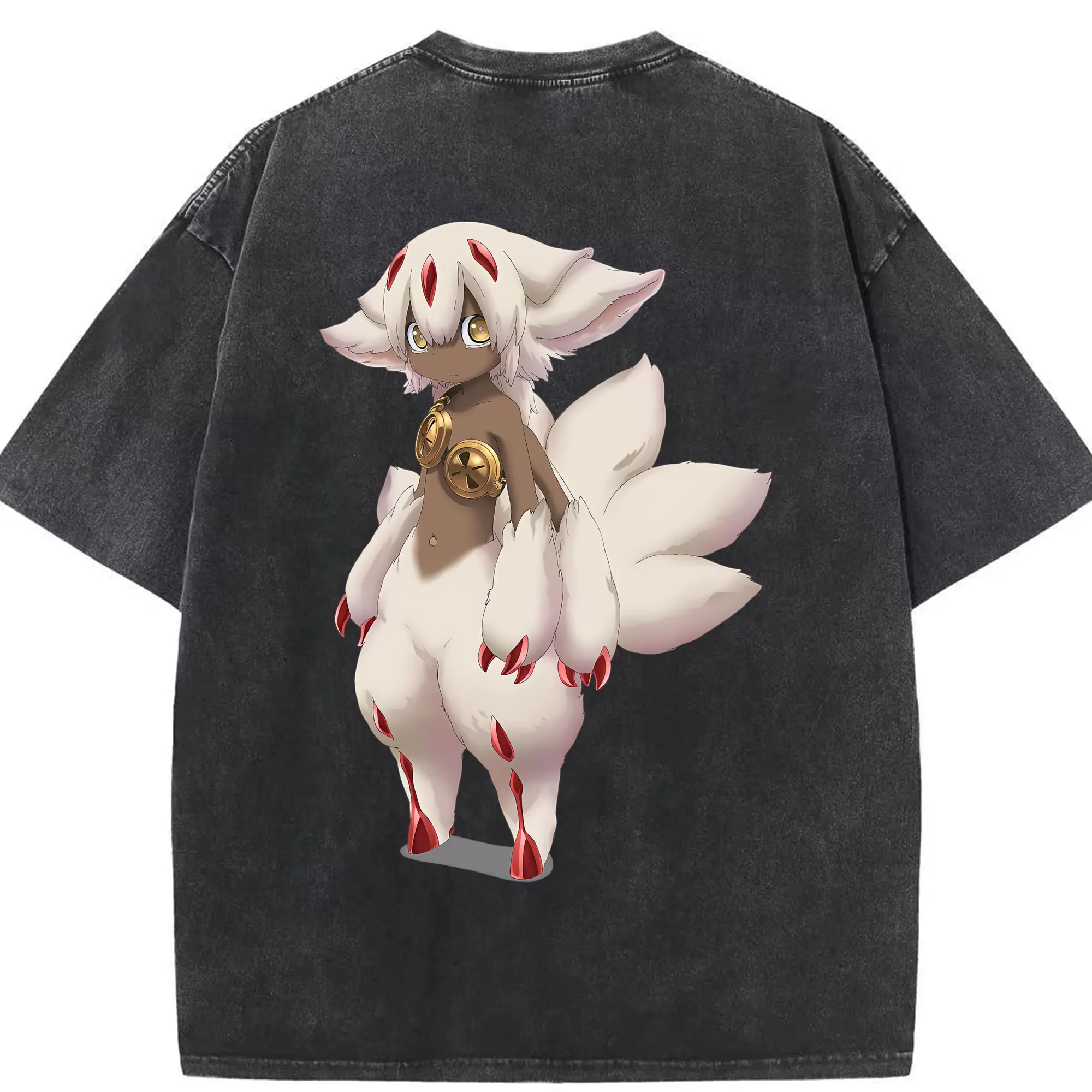 メイドインアビス グッズ,ファプタ - 綿100％ ヴィンテージ風 半袖Tシャツ ・ 背面プリント ・ 柔らか肌触り ・ 通気性 快適 ・ スポーツ カジュアル 外出用