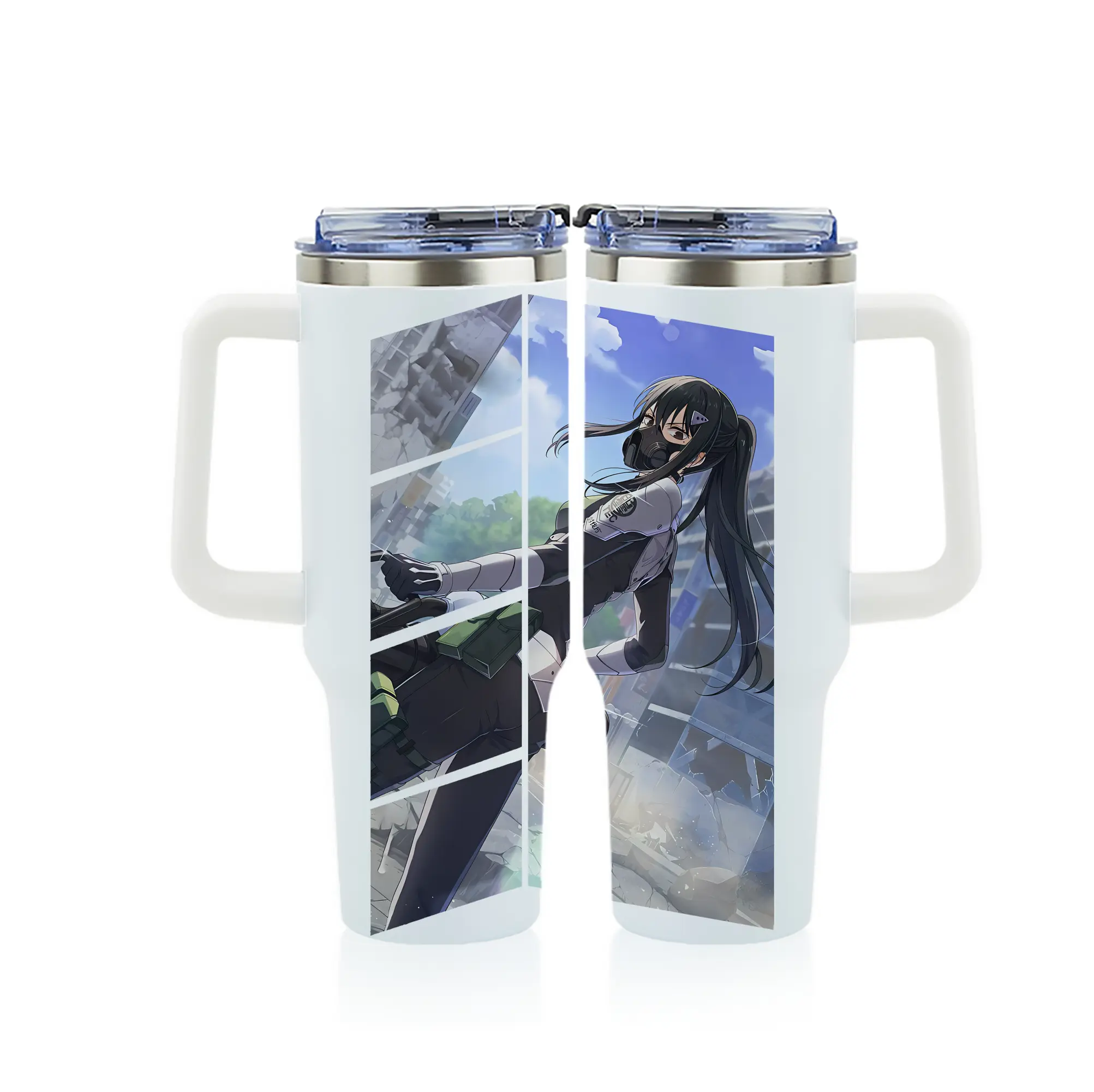 怪獣8号 グッズ,亜白ミナ - 1200mL フルプリント車用タンブラー ・ 304ステンレス 内側 ・ 201ステンレス 外側 ・ 保温 保冷 ・ 通勤 ドライブ アウトドア用