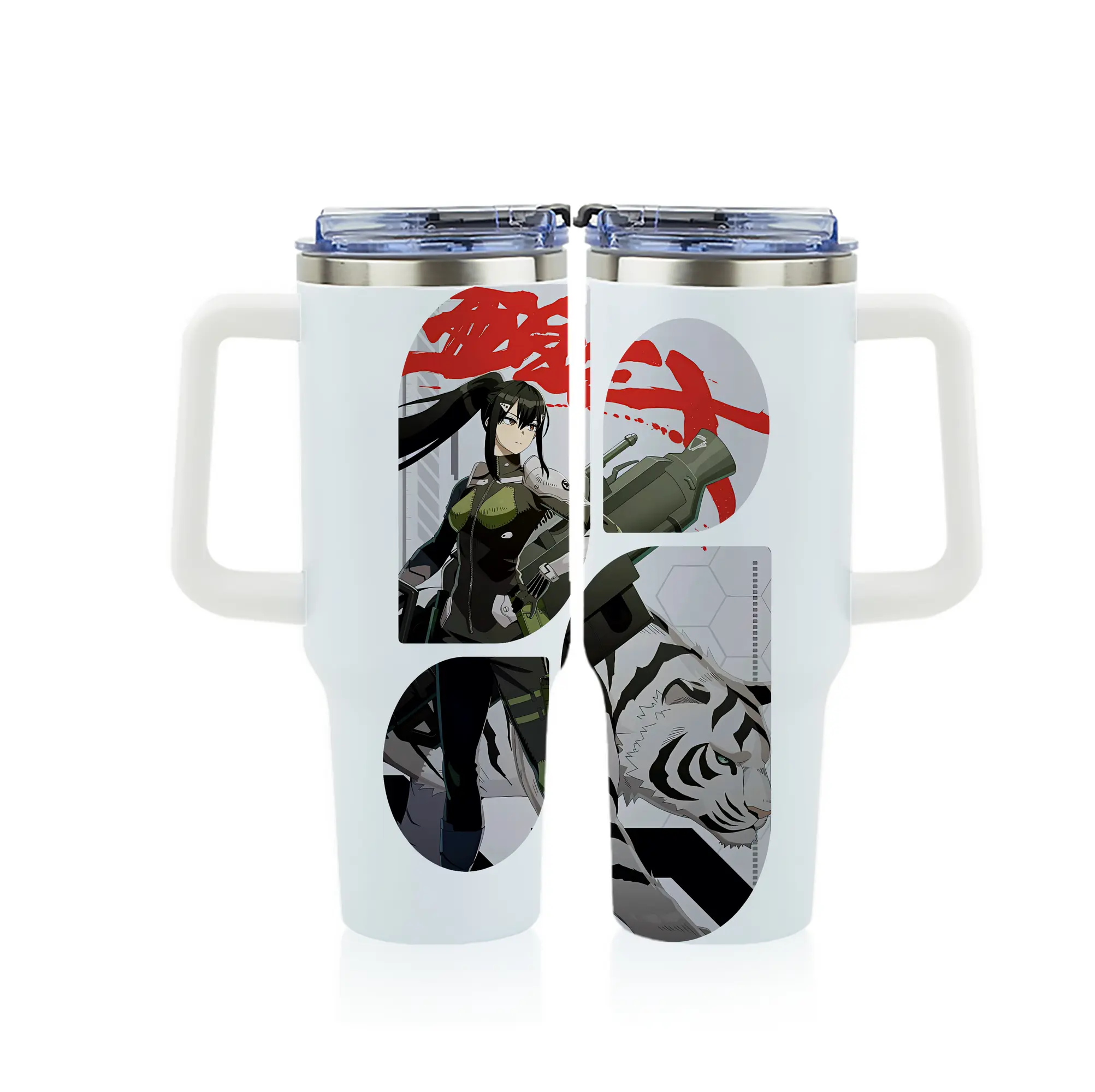 怪獣8号 グッズ,亜白ミナ - 1200mL フルプリント車用タンブラー ・ 304ステンレス 内側 ・ 201ステンレス 外側 ・ 保温 保冷 ・ 通勤 ドライブ アウトドア用