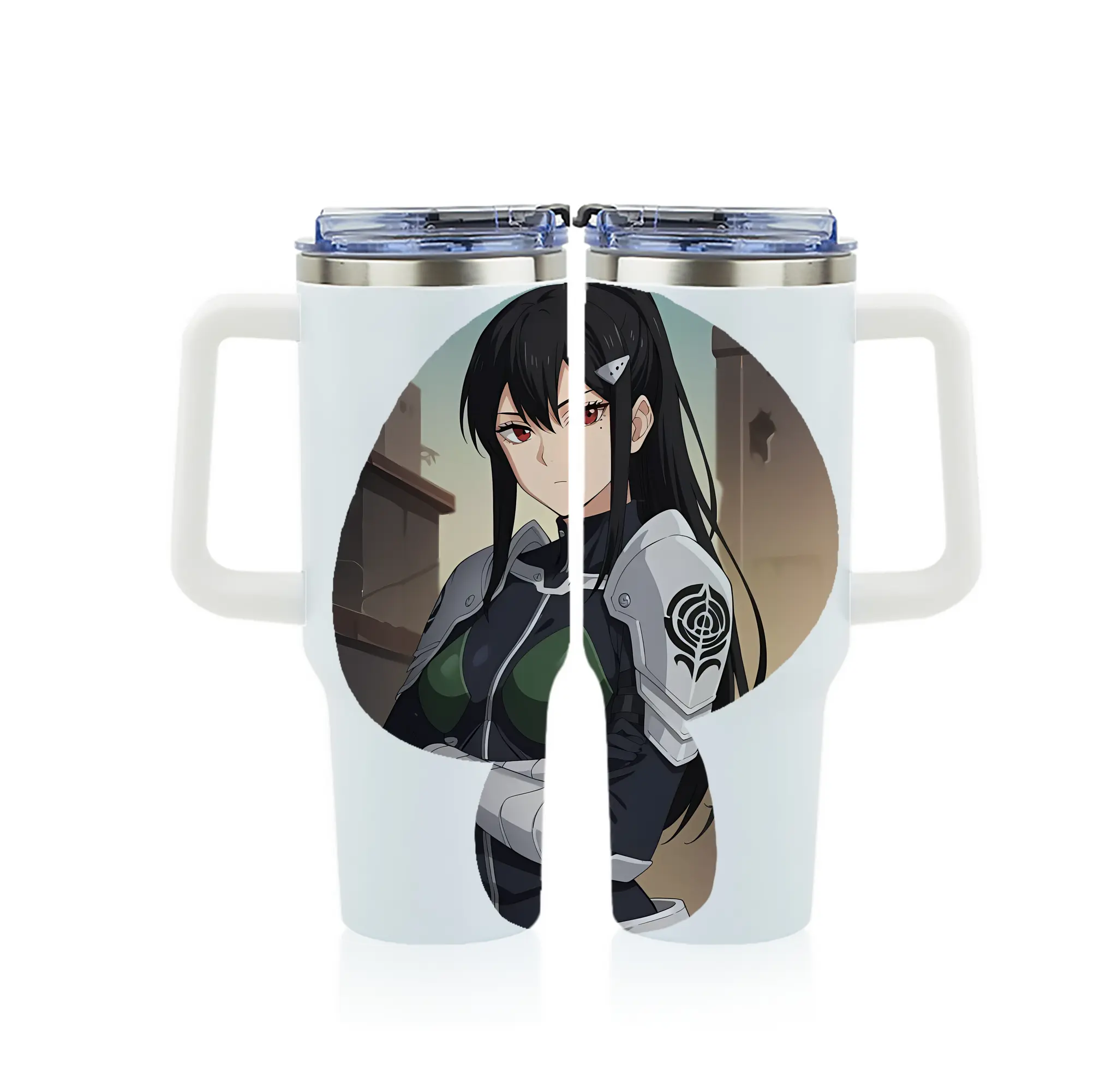 怪獣8号 グッズ,亜白ミナ - 1200mL フルプリント車用タンブラー ・ 304ステンレス 内側 ・ 201ステンレス 外側 ・ 保温 保冷 ・ 通勤 ドライブ アウトドア用