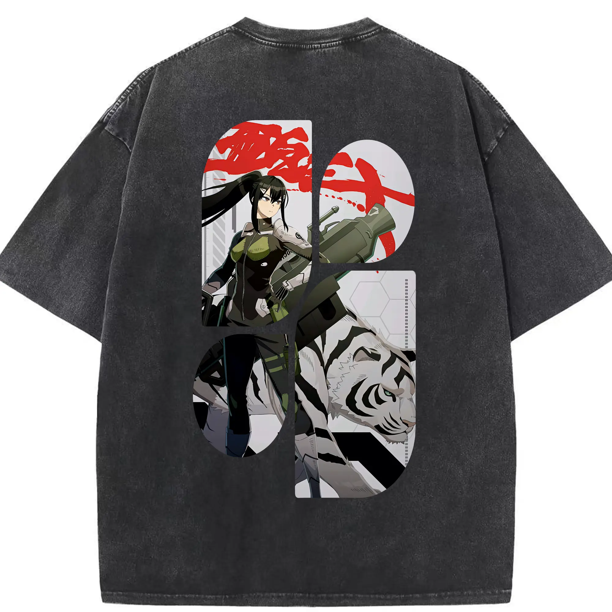 怪獣8号 グッズ,亜白ミナ - 綿100％ ヴィンテージ風 半袖Tシャツ ・ 背面プリント ・ 柔らか肌触り ・ 通気性 快適 ・ スポーツ カジュアル 外出用