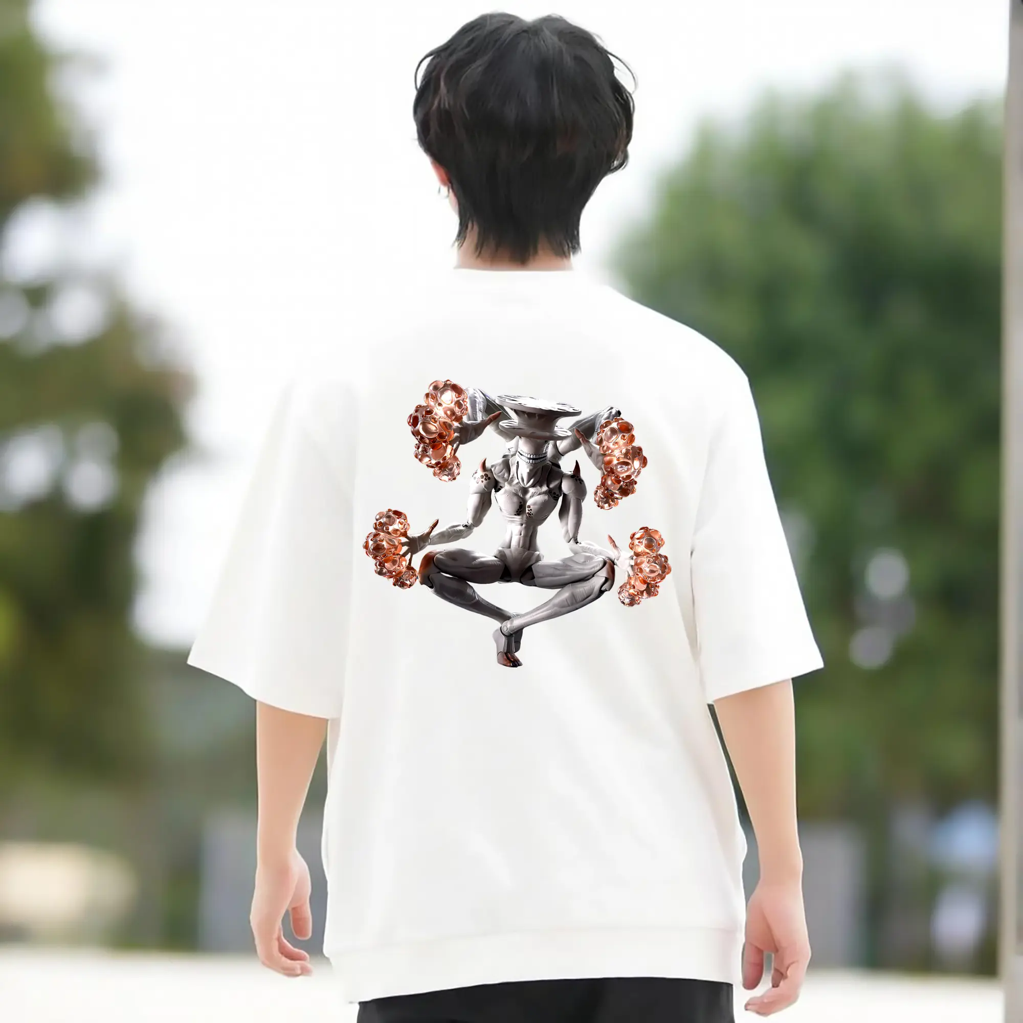 綿100％ 半袖Tシャツ ・ バックプリント ・ 快適 通気性 ・ 日常使い 散歩 スポーツ用