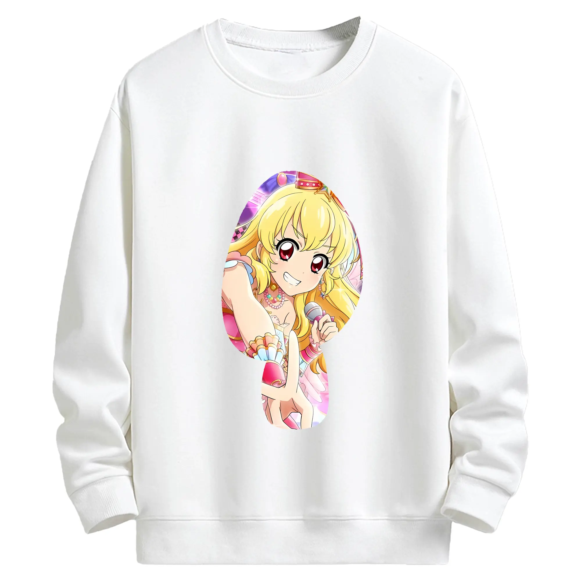 アイカツ グッズ 星宮 いちご - キッズ クルーネックスウェットシャツ ・ フロントプリント ・ 綿80％ ポリエステル20％ ・ 快適 通学 スポーツ 日常使い お散歩用