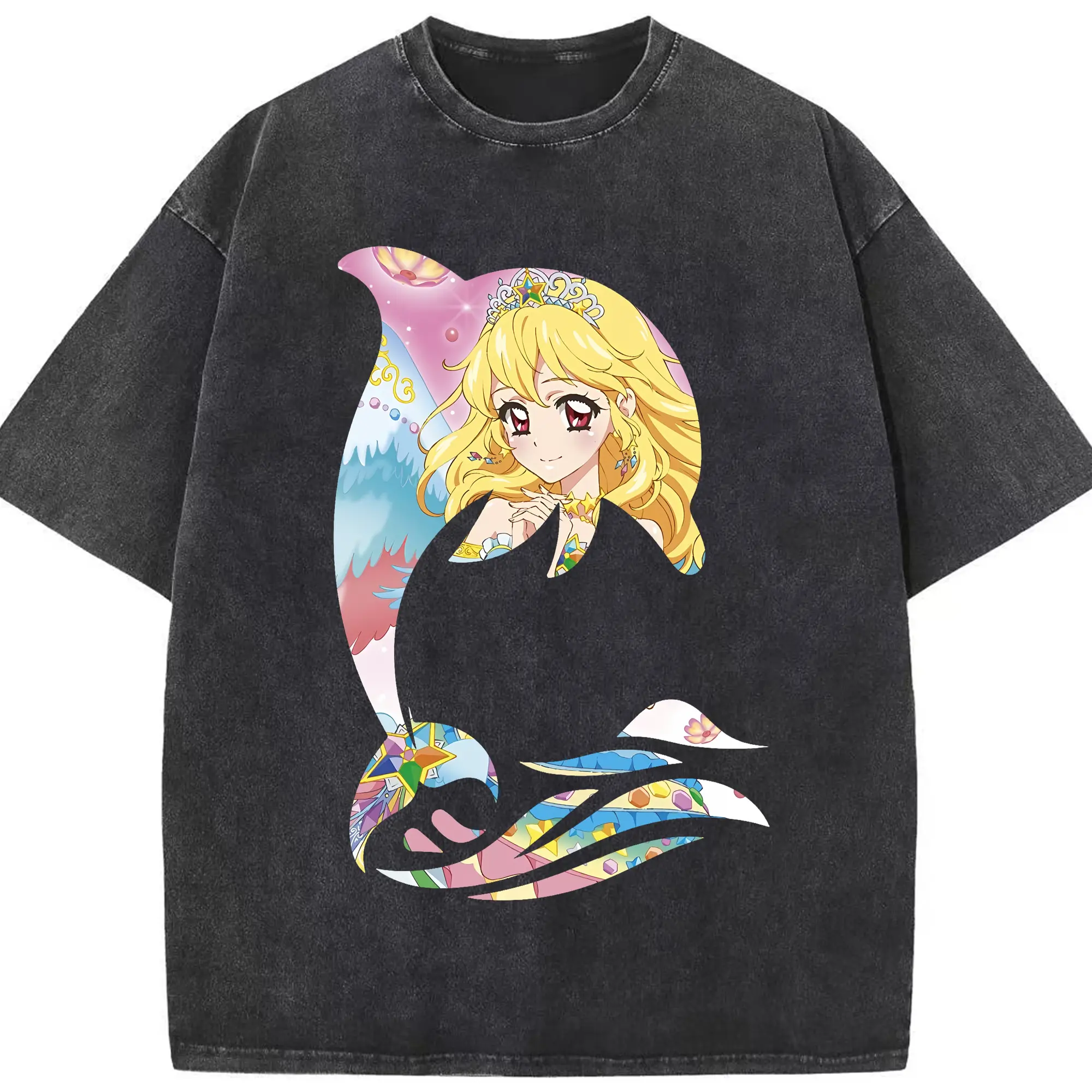 アイカツ グッズ 星宮 いちご - 綿100％ ヴィンテージ風 半袖Tシャツ ・ フロントプリント ・ 柔らか肌触り ・ 通気性 快適 ・ スポーツ カジュアル 外出用