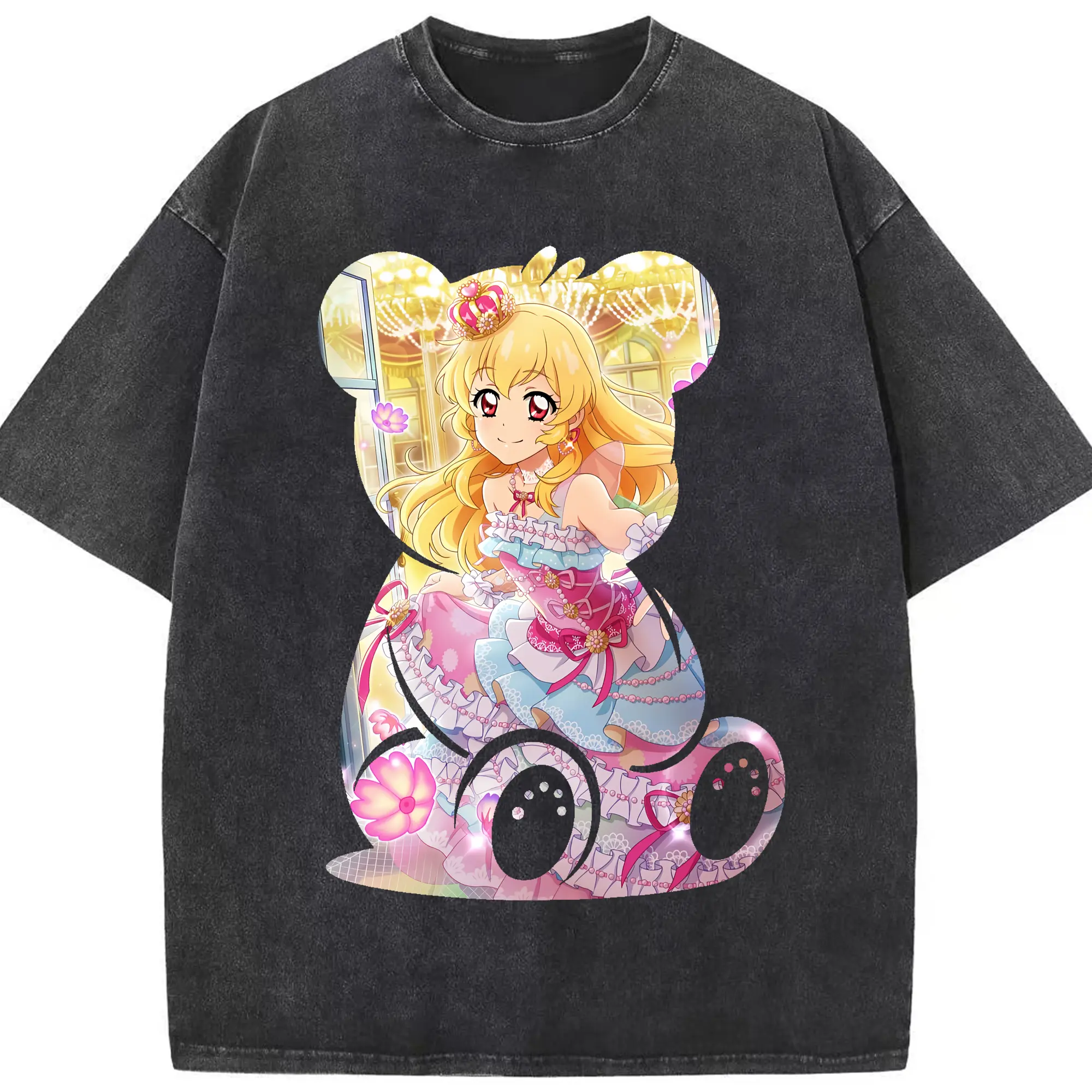アイカツ グッズ 星宮 いちご - 綿100％ ヴィンテージ風 半袖Tシャツ ・ フロントプリント ・ 柔らか肌触り ・ 通気性 快適 ・ スポーツ カジュアル 外出用