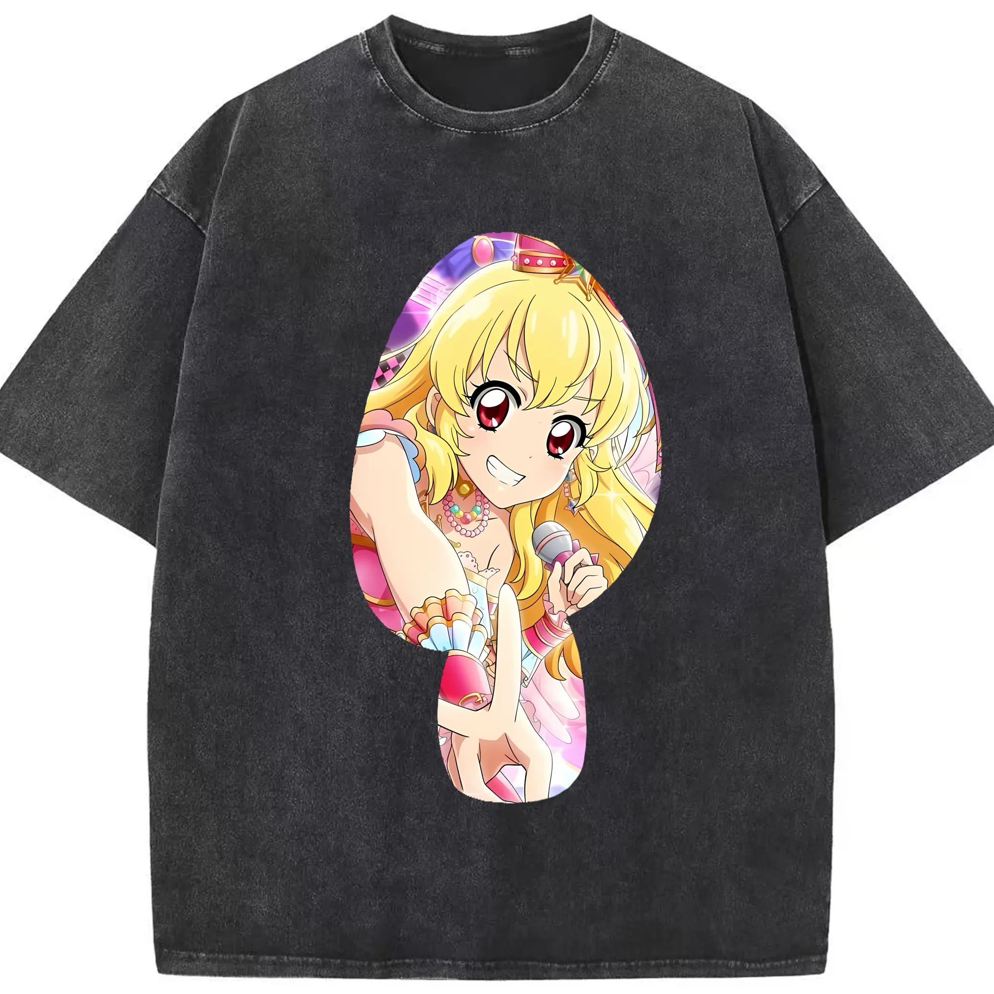 アイカツ グッズ 星宮 いちご - 綿100％ ヴィンテージ風 半袖Tシャツ ・ フロントプリント ・ 柔らか肌触り ・ 通気性 快適 ・ スポーツ カジュアル 外出用