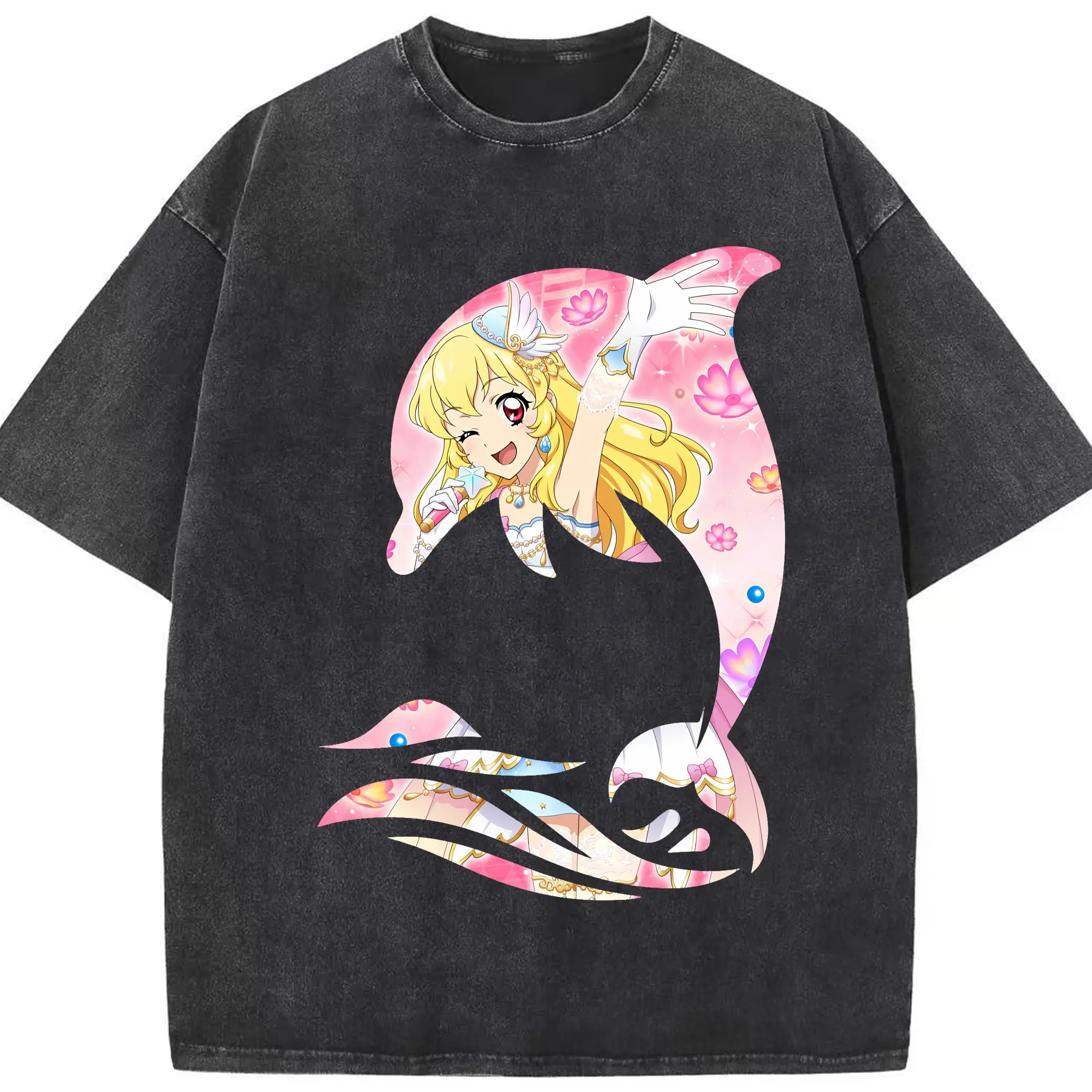 アイカツ グッズ 星宮 いちご - 綿100％ ヴィンテージ風 半袖Tシャツ ・ フロントプリント ・ 柔らか肌触り ・ 通気性 快適 ・ スポーツ カジュアル 外出用