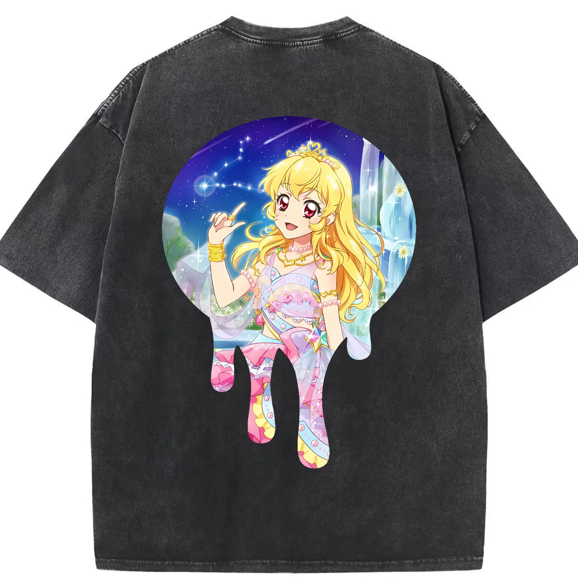アイカツ グッズ 星宮 いちご - 綿100％ ヴィンテージ風 半袖Tシャツ ・ 背面プリント ・ 柔らか肌触り ・ 通気性 快適 ・ スポーツ カジュアル 外出用