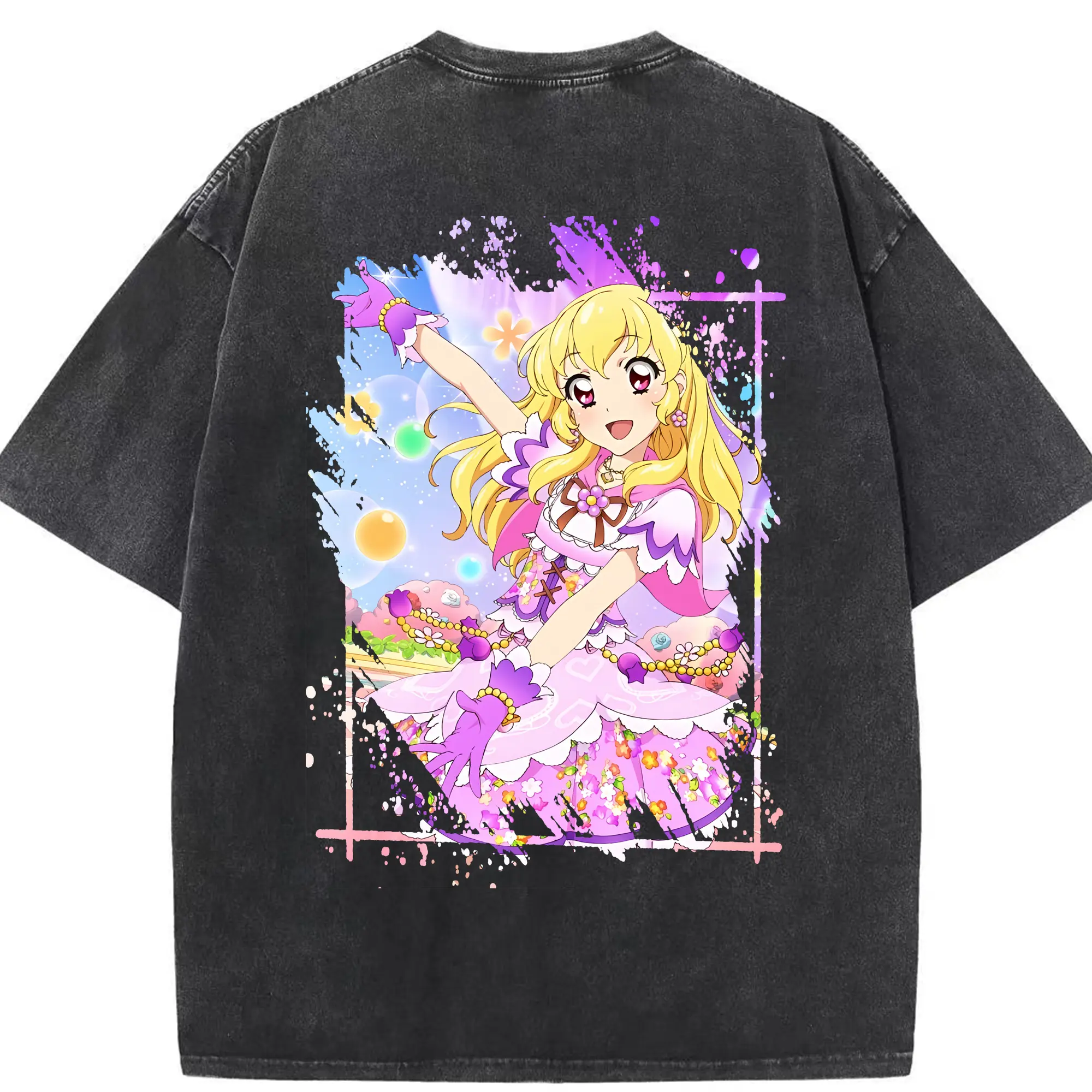 アイカツ グッズ 星宮 いちご - 綿100％ ヴィンテージ風 半袖Tシャツ ・ 背面プリント ・ 柔らか肌触り ・ 通気性 快適 ・ スポーツ カジュアル 外出用