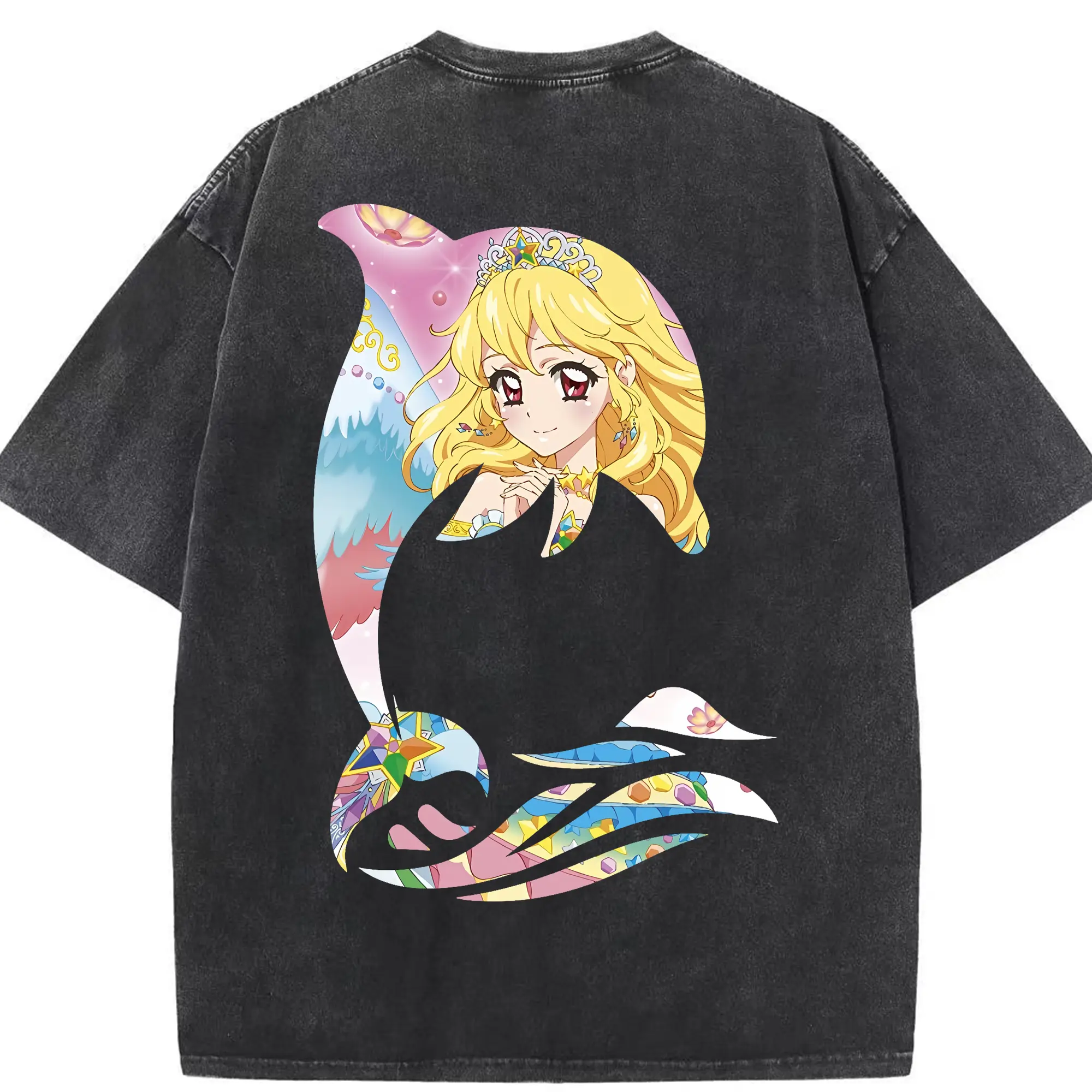 アイカツ グッズ 星宮 いちご - 綿100％ ヴィンテージ風 半袖Tシャツ ・ 背面プリント ・ 柔らか肌触り ・ 通気性 快適 ・ スポーツ カジュアル 外出用