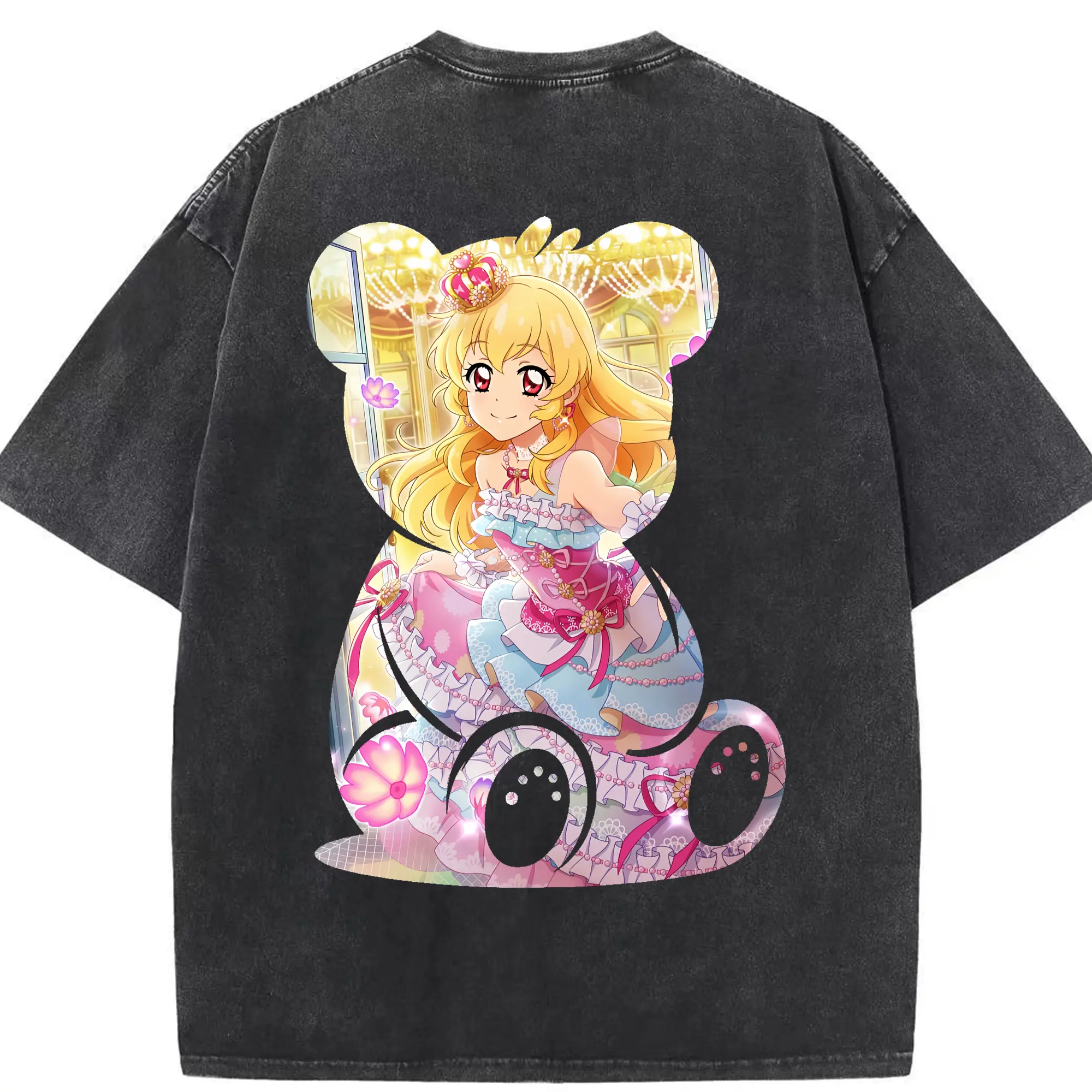 アイカツ グッズ 星宮 いちご - 綿100％ ヴィンテージ風 半袖Tシャツ ・ 背面プリント ・ 柔らか肌触り ・ 通気性 快適 ・ スポーツ カジュアル 外出用
