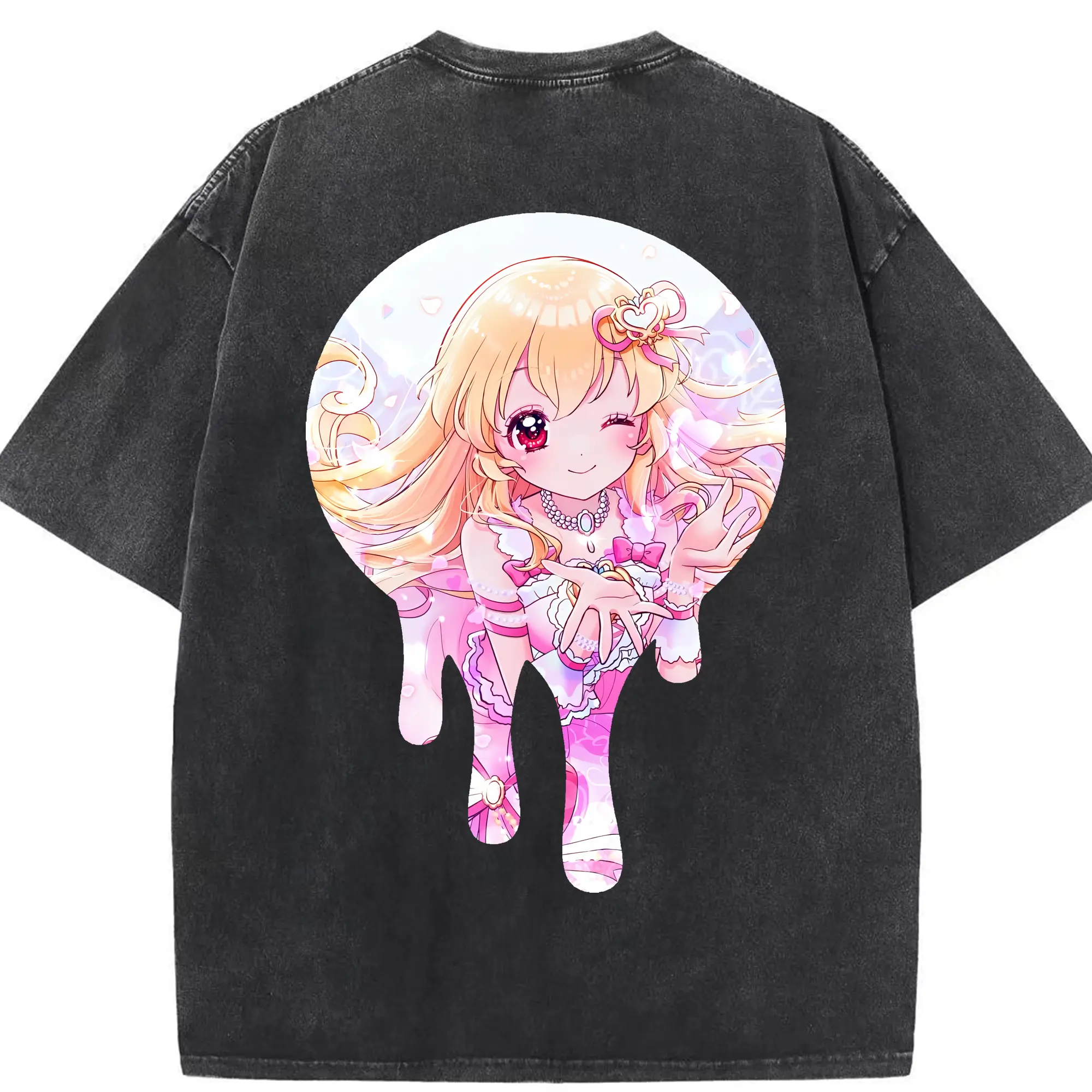 アイカツ グッズ 星宮 いちご - 綿100％ ヴィンテージ風 半袖Tシャツ ・ 背面プリント ・ 柔らか肌触り ・ 通気性 快適 ・ スポーツ カジュアル 外出用