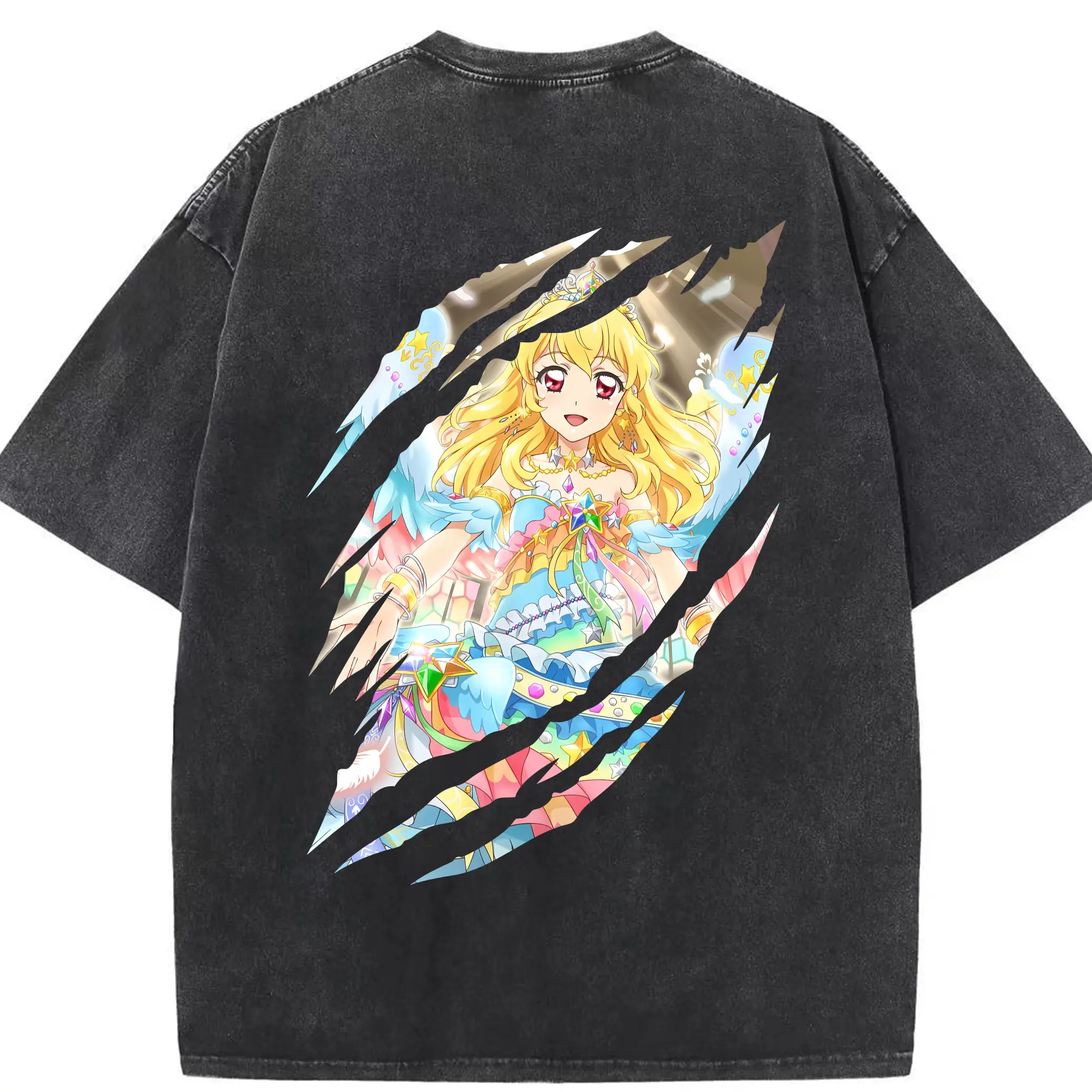 アイカツ グッズ 星宮 いちご - 綿100％ ヴィンテージ風 半袖Tシャツ ・ 背面プリント ・ 柔らか肌触り ・ 通気性 快適 ・ スポーツ カジュアル 外出用