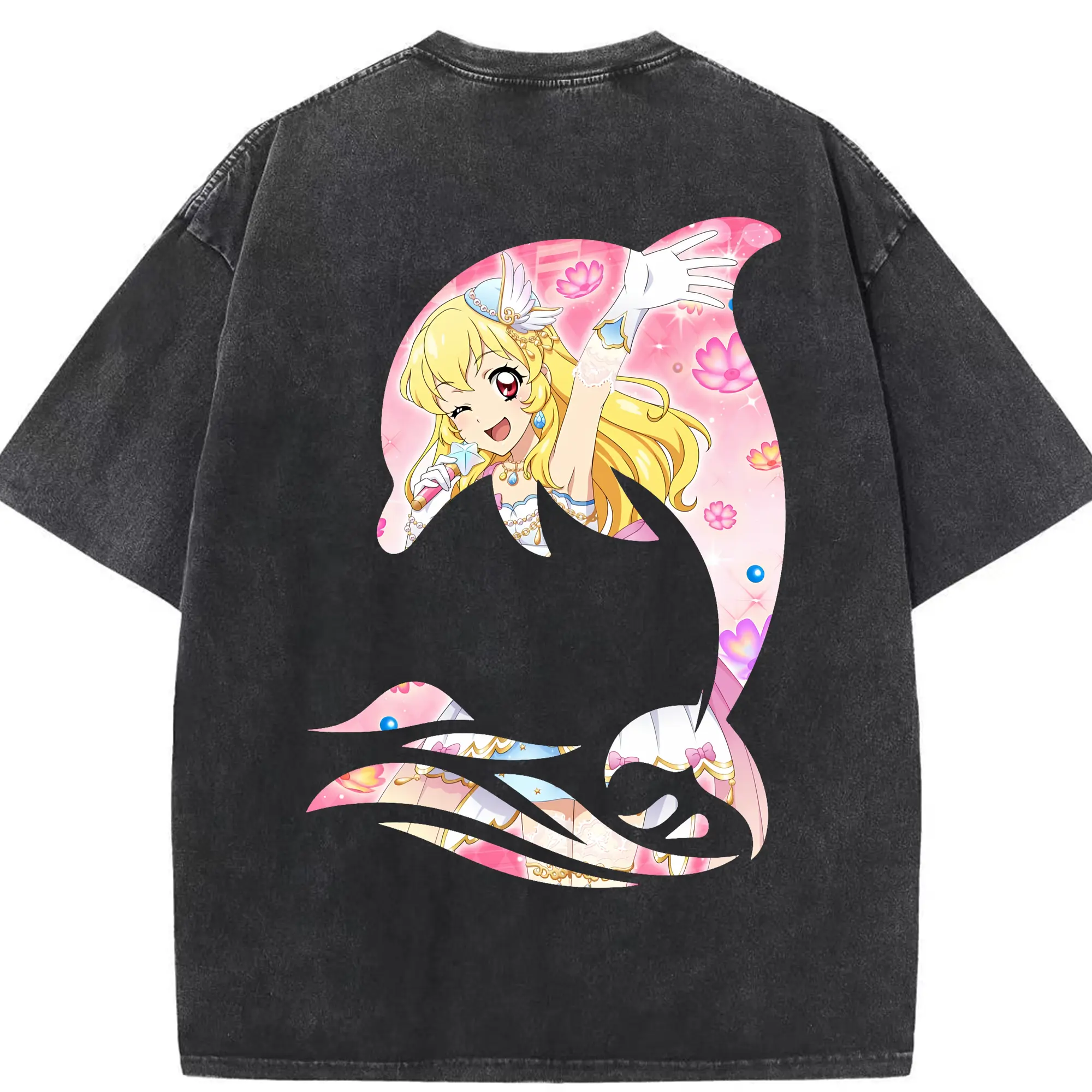 アイカツ グッズ 星宮 いちご - 綿100％ ヴィンテージ風 半袖Tシャツ ・ 背面プリント ・ 柔らか肌触り ・ 通気性 快適 ・ スポーツ カジュアル 外出用