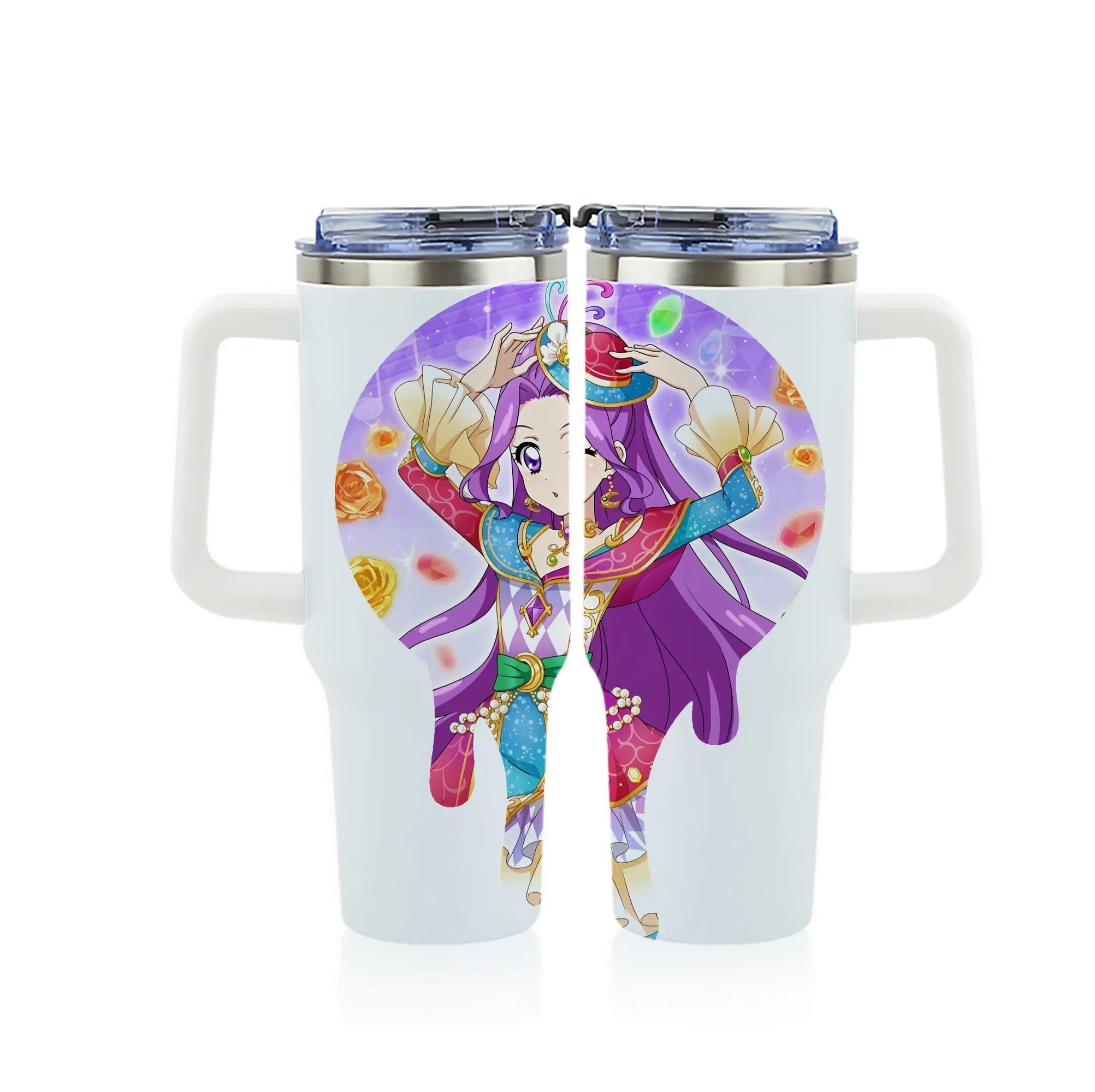 アイカツ グッズ 神崎 美月 - 1200mL フルプリント車用タンブラー ・ 304ステンレス 内側 ・ 201ステンレス 外側 ・ 保温 保冷 ・ 通勤 ドライブ アウトドア用