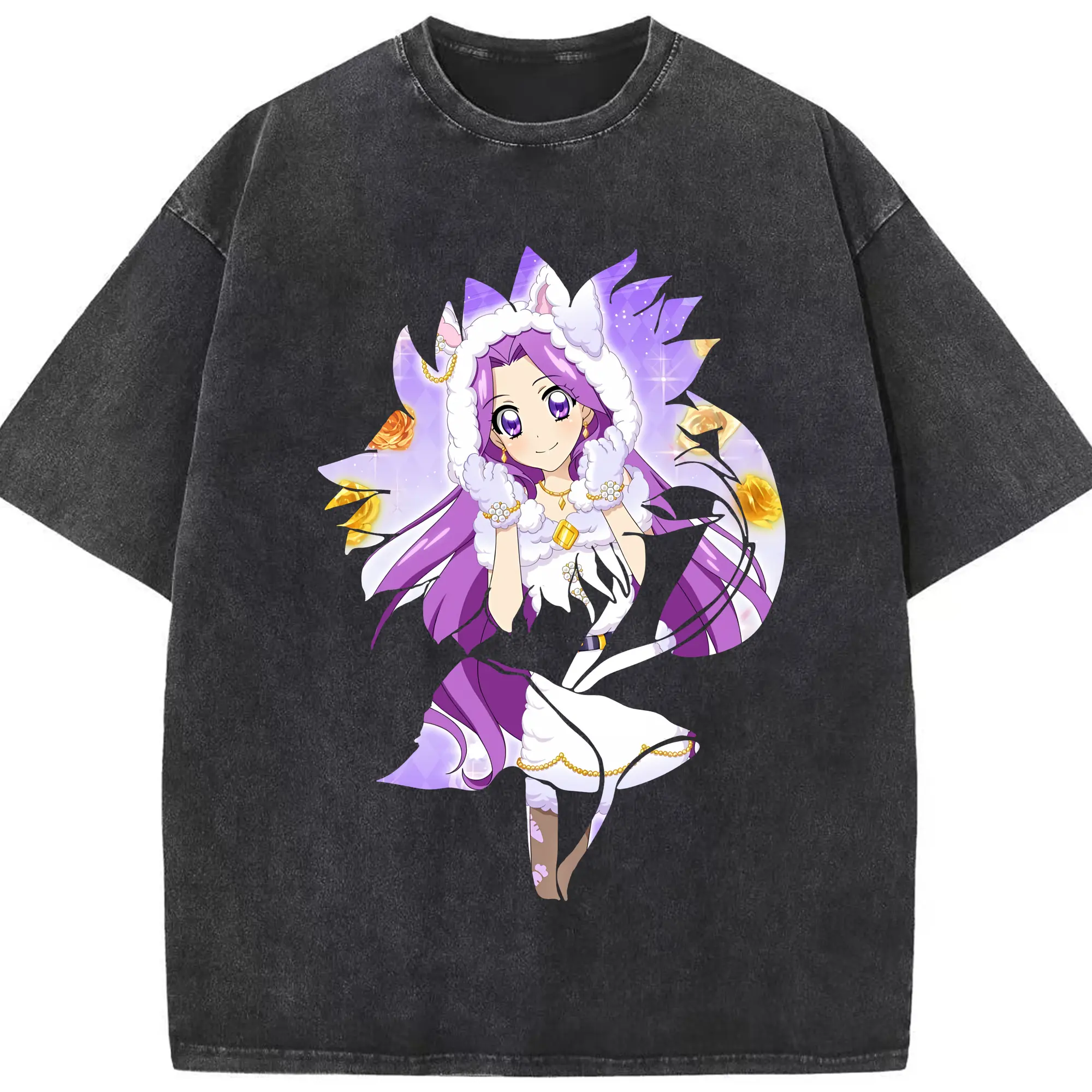 アイカツ グッズ 神崎 美月 - 綿100％ ヴィンテージ風 半袖Tシャツ ・ フロントプリント ・ 柔らか肌触り ・ 通気性 快適 ・ スポーツ カジュアル 外出用