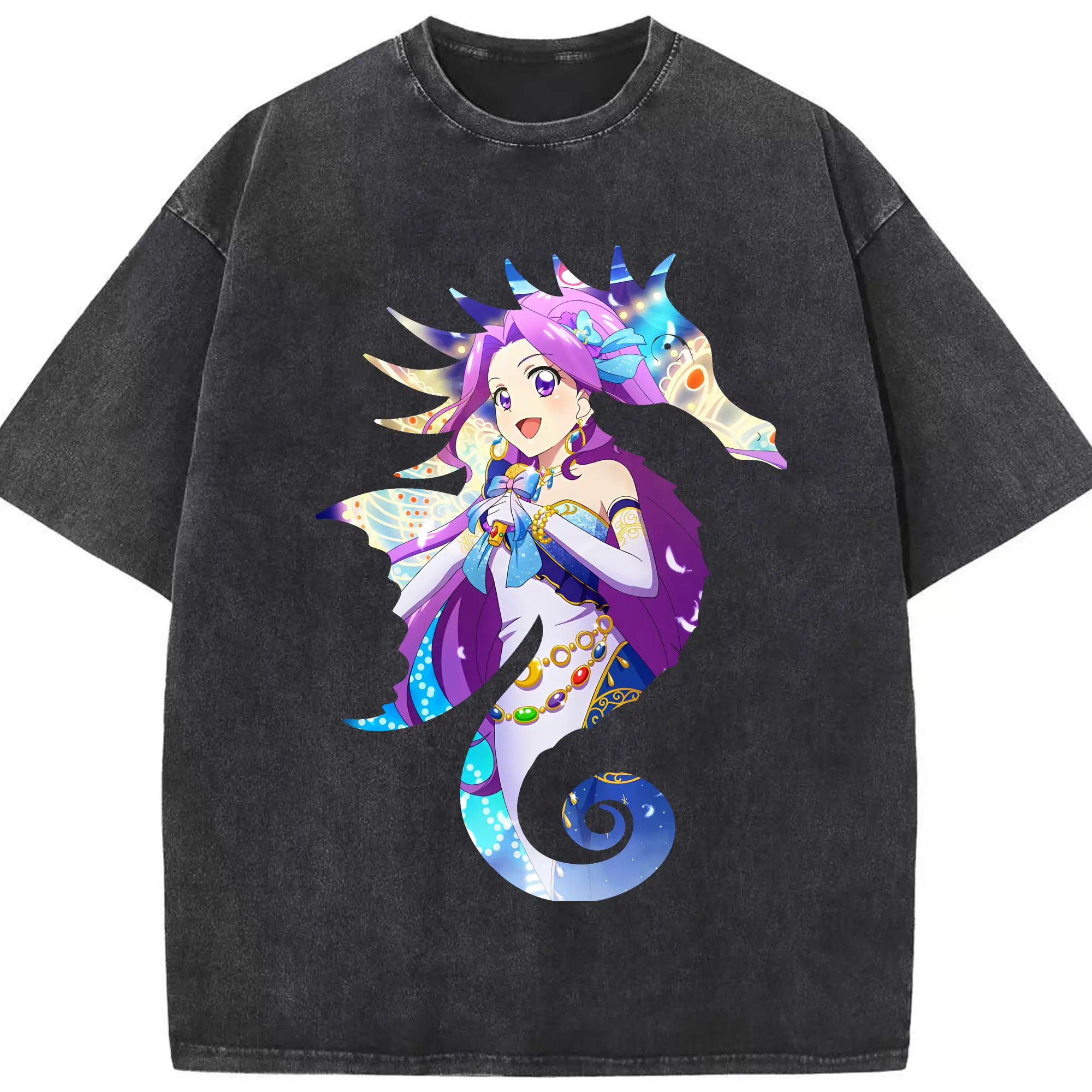 アイカツ グッズ 神崎 美月 - 綿100％ ヴィンテージ風 半袖Tシャツ ・ フロントプリント ・ 柔らか肌触り ・ 通気性 快適 ・ スポーツ カジュアル 外出用