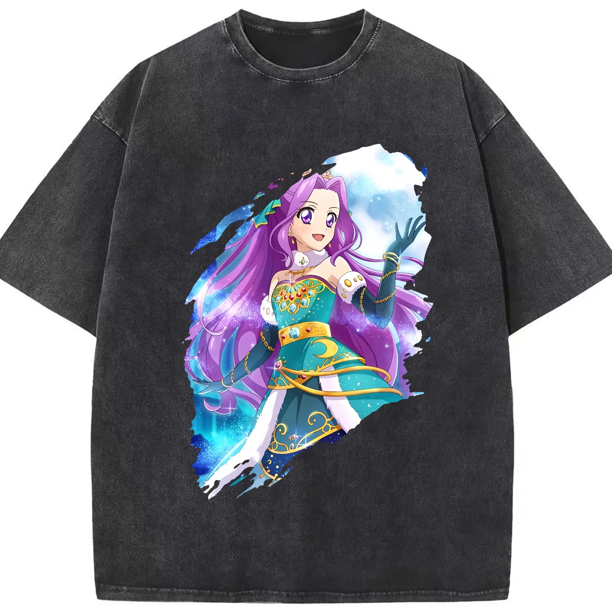 アイカツ グッズ 神崎 美月 - 綿100％ ヴィンテージ風 半袖Tシャツ ・ フロントプリント ・ 柔らか肌触り ・ 通気性 快適 ・ スポーツ カジュアル 外出用