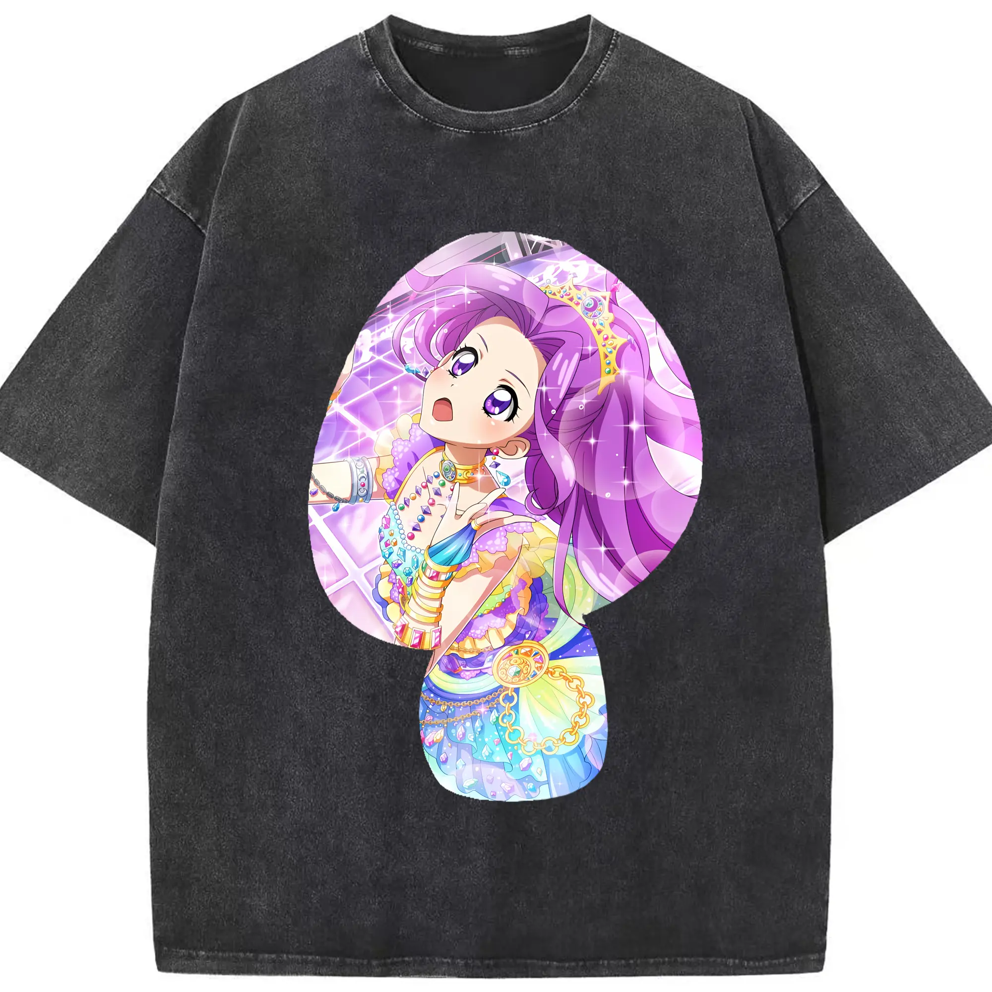 アイカツ グッズ 神崎 美月 - 綿100％ ヴィンテージ風 半袖Tシャツ ・ フロントプリント ・ 柔らか肌触り ・ 通気性 快適 ・ スポーツ カジュアル 外出用