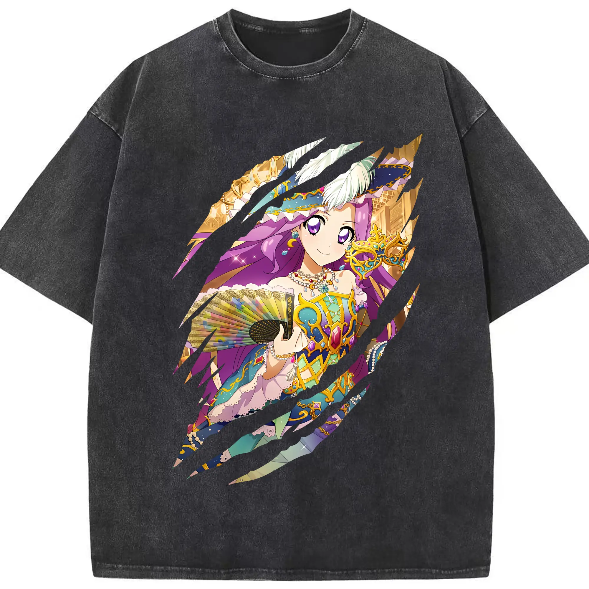 アイカツ グッズ 神崎 美月 - 綿100％ ヴィンテージ風 半袖Tシャツ ・ フロントプリント ・ 柔らか肌触り ・ 通気性 快適 ・ スポーツ カジュアル 外出用