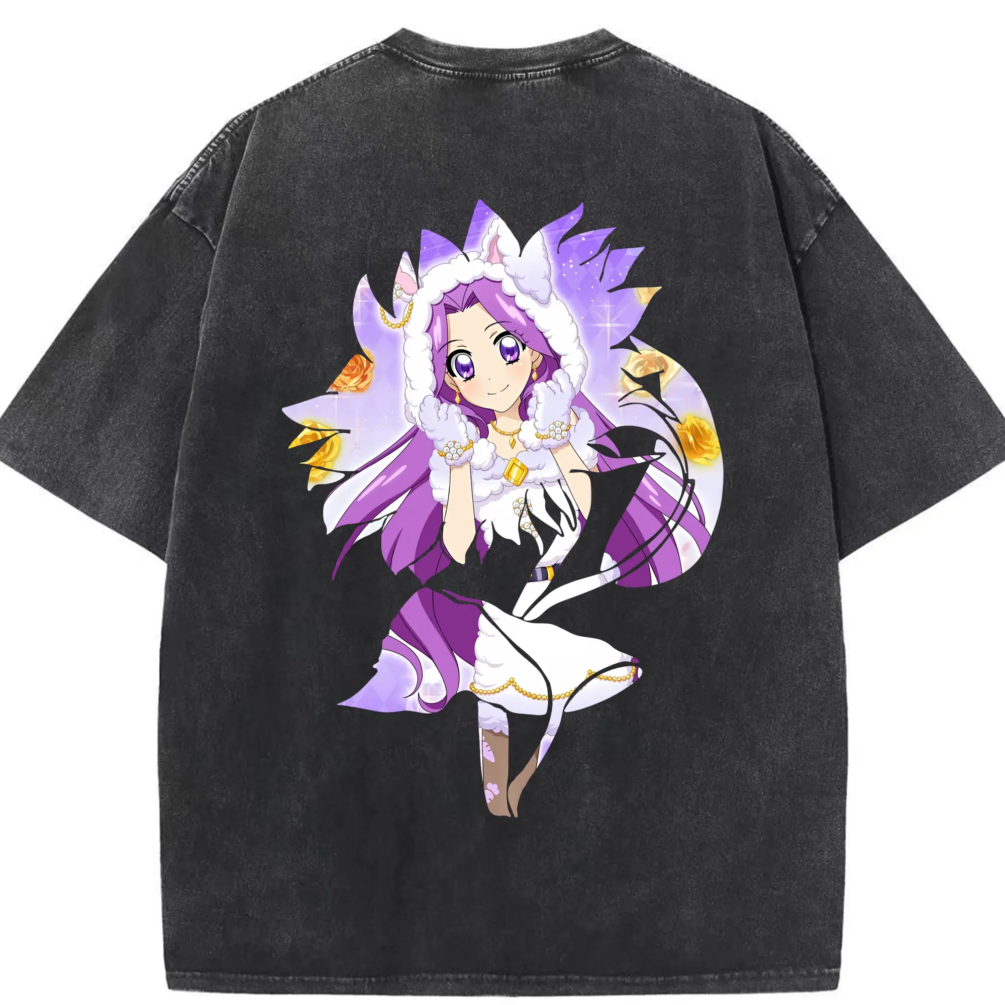 アイカツ グッズ 神崎 美月 - 綿100％ ヴィンテージ風 半袖Tシャツ ・ 背面プリント ・ 柔らか肌触り ・ 通気性 快適 ・ スポーツ カジュアル 外出用