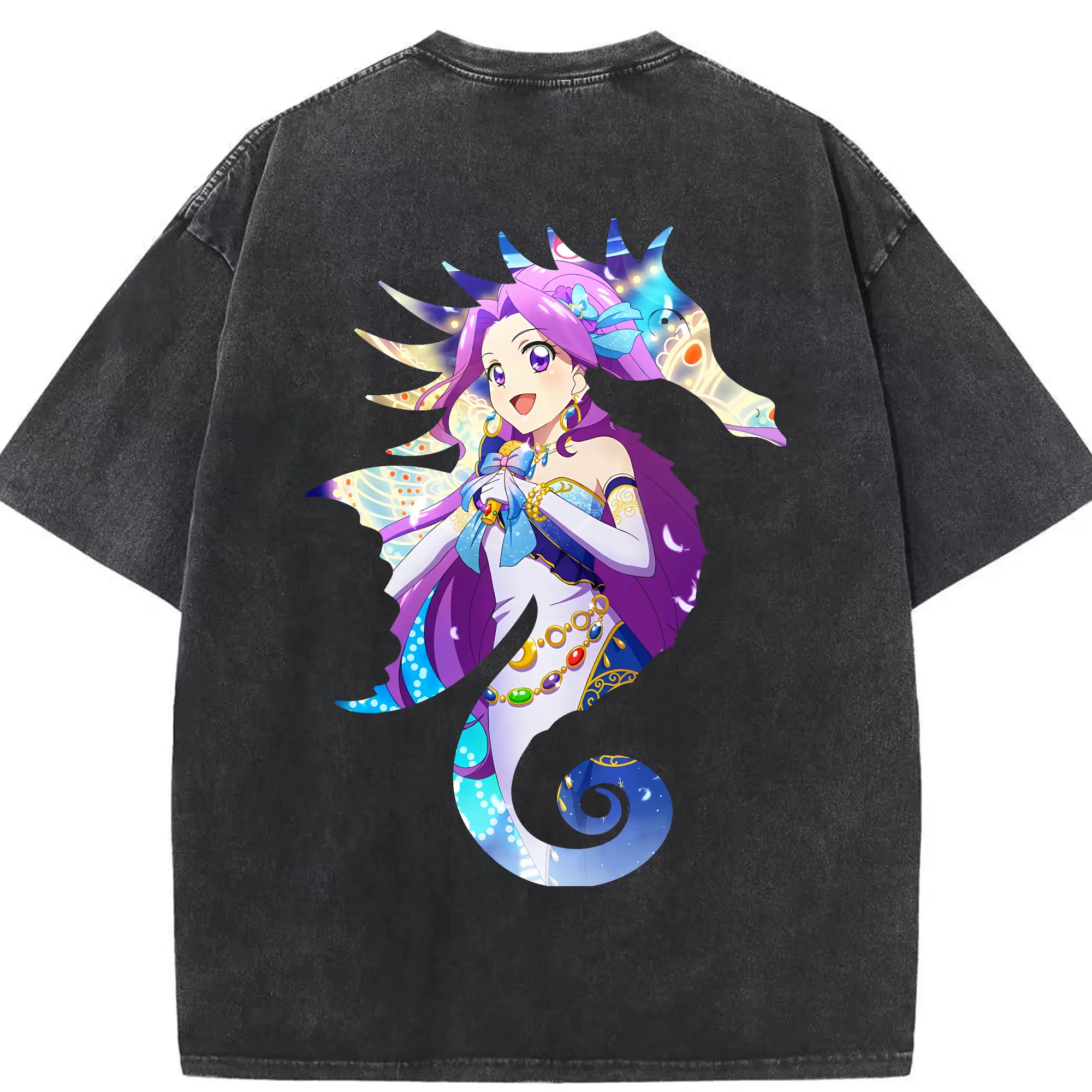 アイカツ グッズ 神崎 美月 - 綿100％ ヴィンテージ風 半袖Tシャツ ・ 背面プリント ・ 柔らか肌触り ・ 通気性 快適 ・ スポーツ カジュアル 外出用