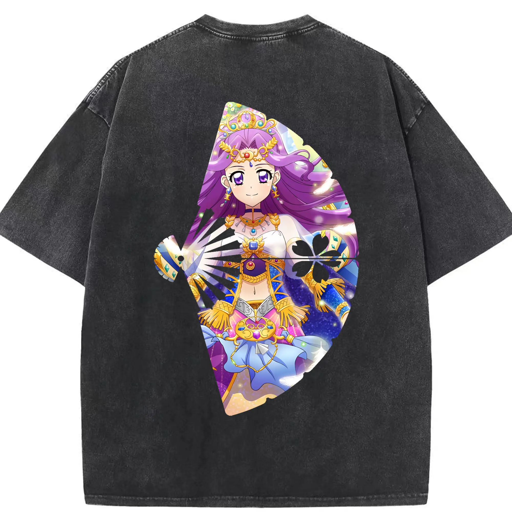 アイカツ グッズ 神崎 美月 - 綿100％ ヴィンテージ風 半袖Tシャツ ・ 背面プリント ・ 柔らか肌触り ・ 通気性 快適 ・ スポーツ カジュアル 外出用