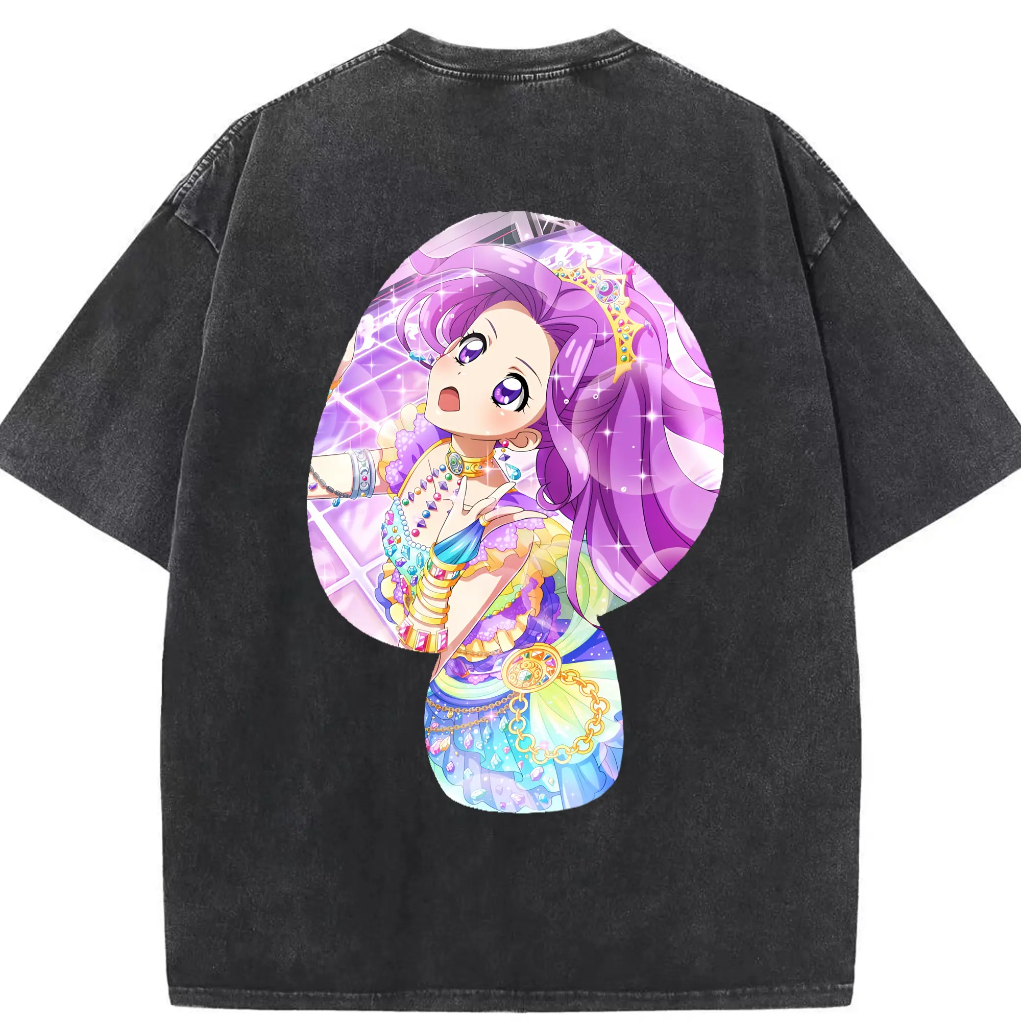 アイカツ グッズ 神崎 美月 - 綿100％ ヴィンテージ風 半袖Tシャツ ・ 背面プリント ・ 柔らか肌触り ・ 通気性 快適 ・ スポーツ カジュアル 外出用
