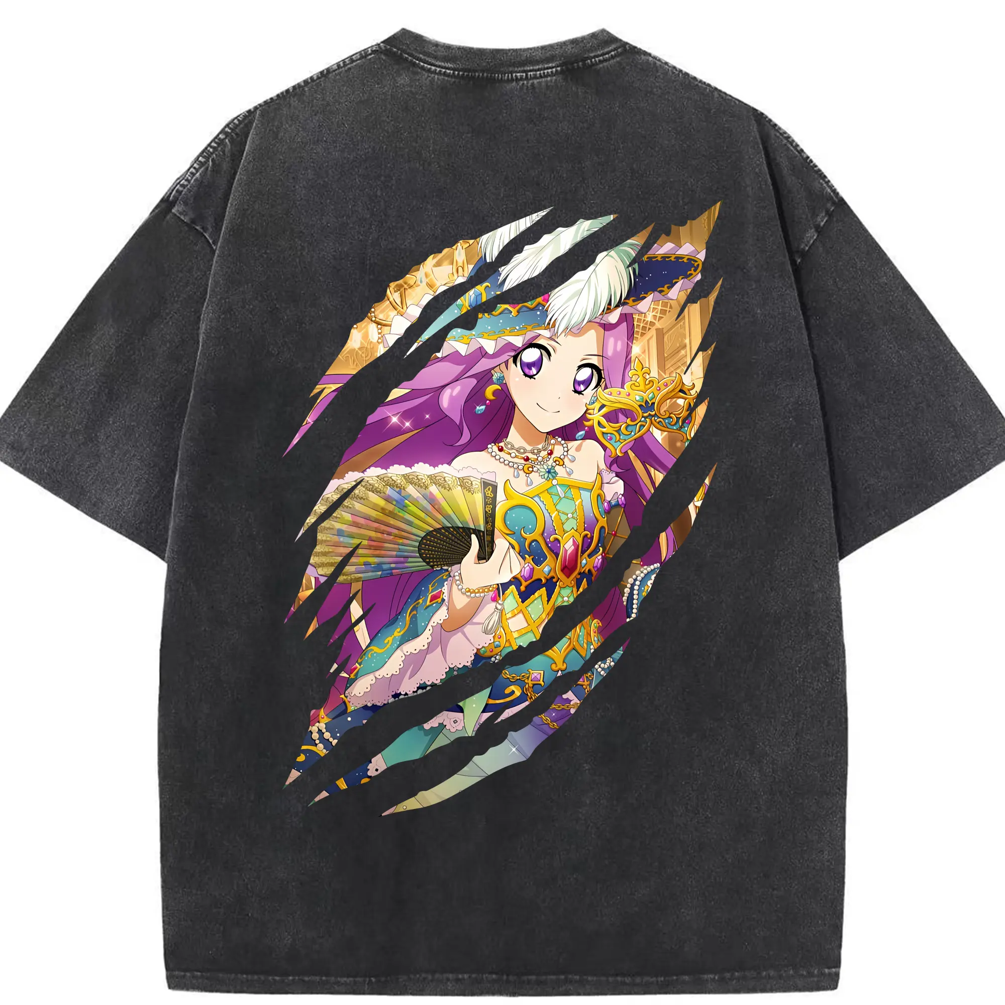 アイカツ グッズ 神崎 美月 - 綿100％ ヴィンテージ風 半袖Tシャツ ・ 背面プリント ・ 柔らか肌触り ・ 通気性 快適 ・ スポーツ カジュアル 外出用