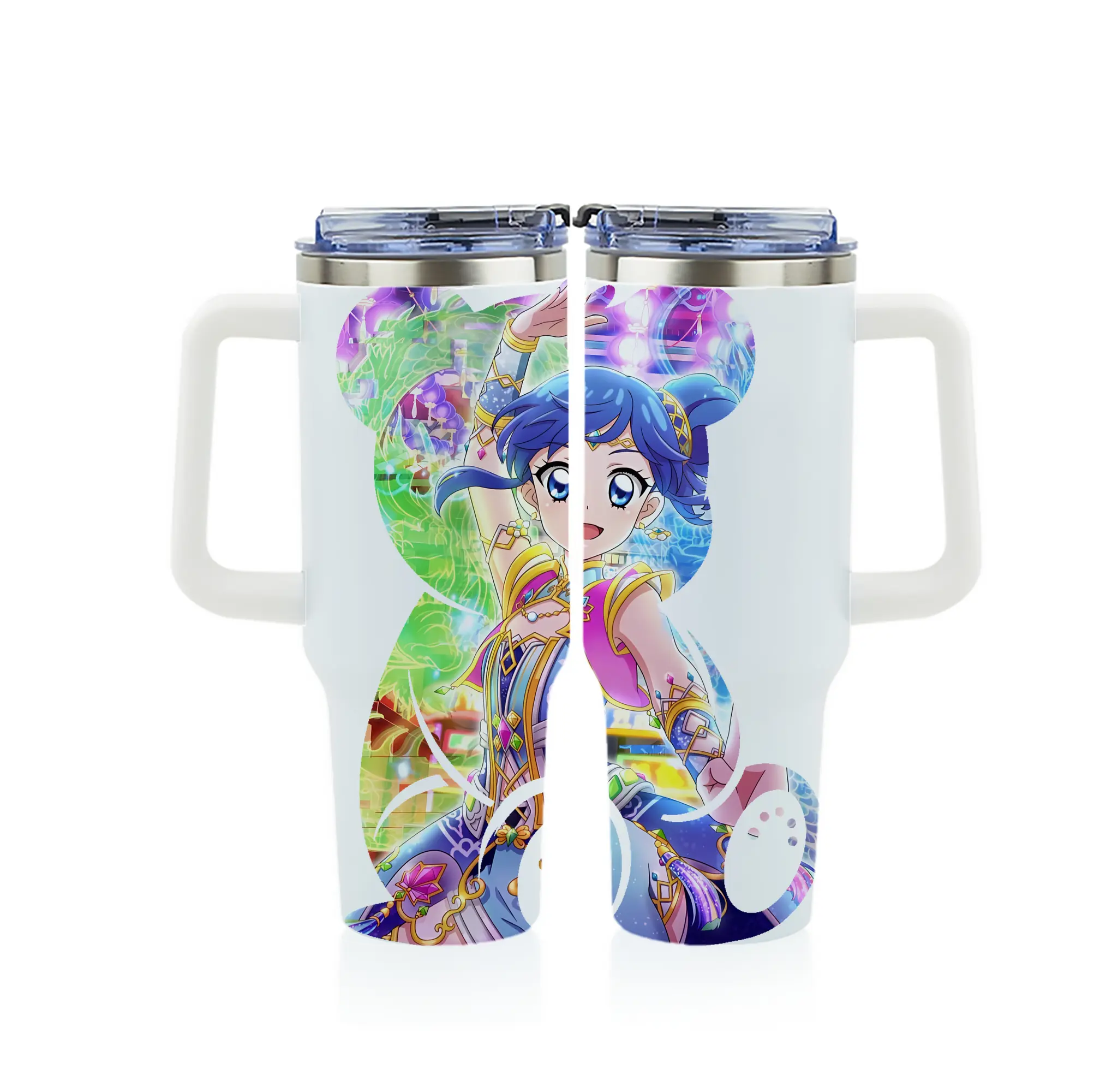 アイカツ グッズ 霧矢 あおい - 1200mL フルプリント車用タンブラー ・ 304ステンレス 内側 ・ 201ステンレス 外側 ・ 保温 保冷 ・ 通勤 ドライブ アウトドア用