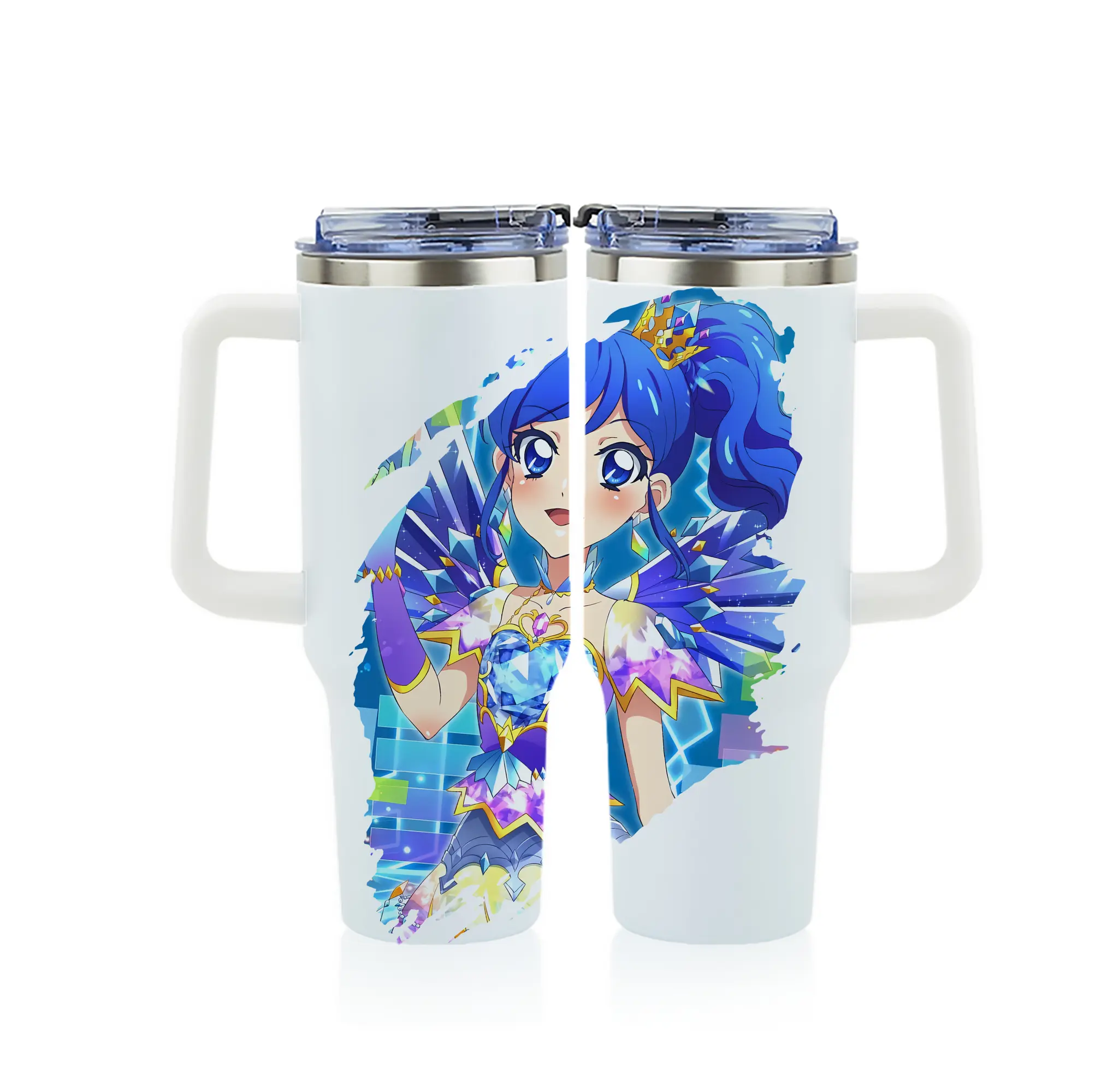 アイカツ グッズ 霧矢 あおい - 1200mL フルプリント車用タンブラー ・ 304ステンレス 内側 ・ 201ステンレス 外側 ・ 保温 保冷 ・ 通勤 ドライブ アウトドア用