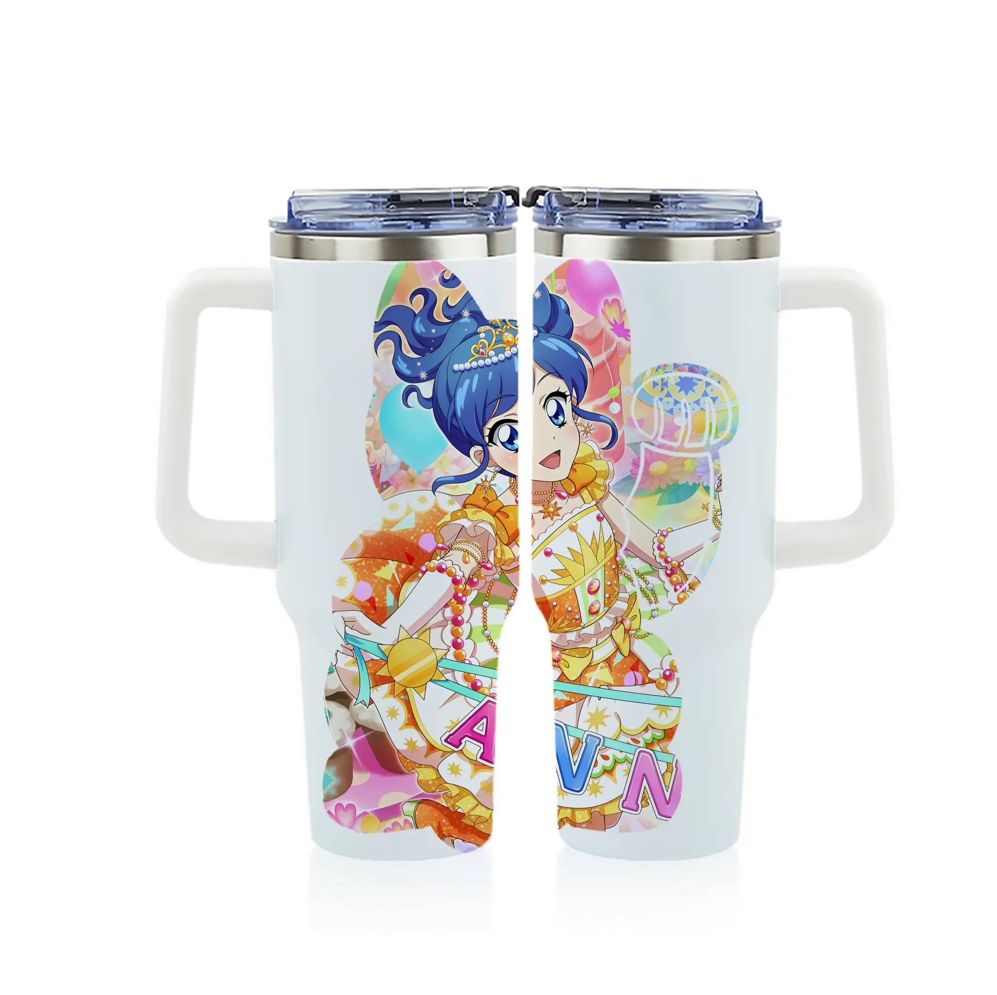 アイカツ グッズ 霧矢 あおい - 1200mL フルプリント車用タンブラー ・ 304ステンレス 内側 ・ 201ステンレス 外側 ・ 保温 保冷 ・ 通勤 ドライブ アウトドア用