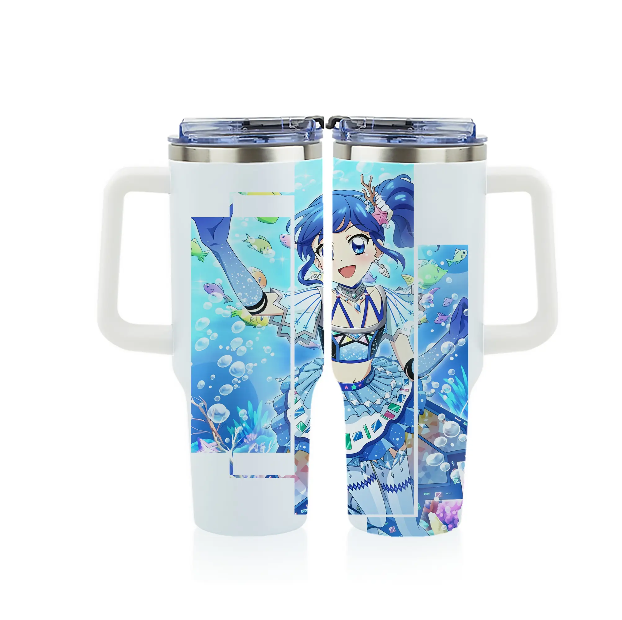 アイカツ グッズ 霧矢 あおい - 1200mL フルプリント車用タンブラー ・ 304ステンレス 内側 ・ 201ステンレス 外側 ・ 保温 保冷 ・ 通勤 ドライブ アウトドア用