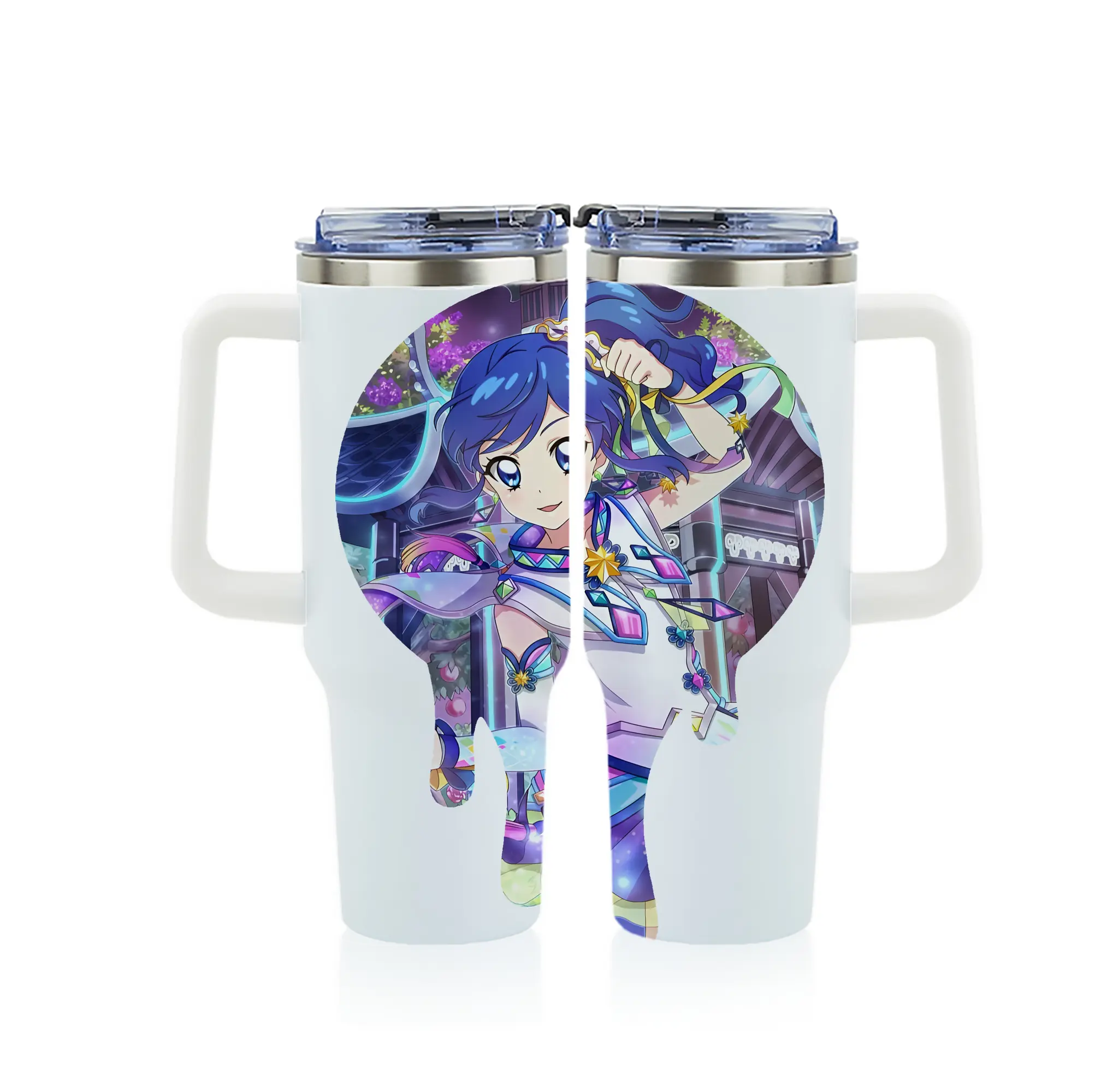 アイカツ グッズ 霧矢 あおい - 1200mL フルプリント車用タンブラー ・ 304ステンレス 内側 ・ 201ステンレス 外側 ・ 保温 保冷 ・ 通勤 ドライブ アウトドア用