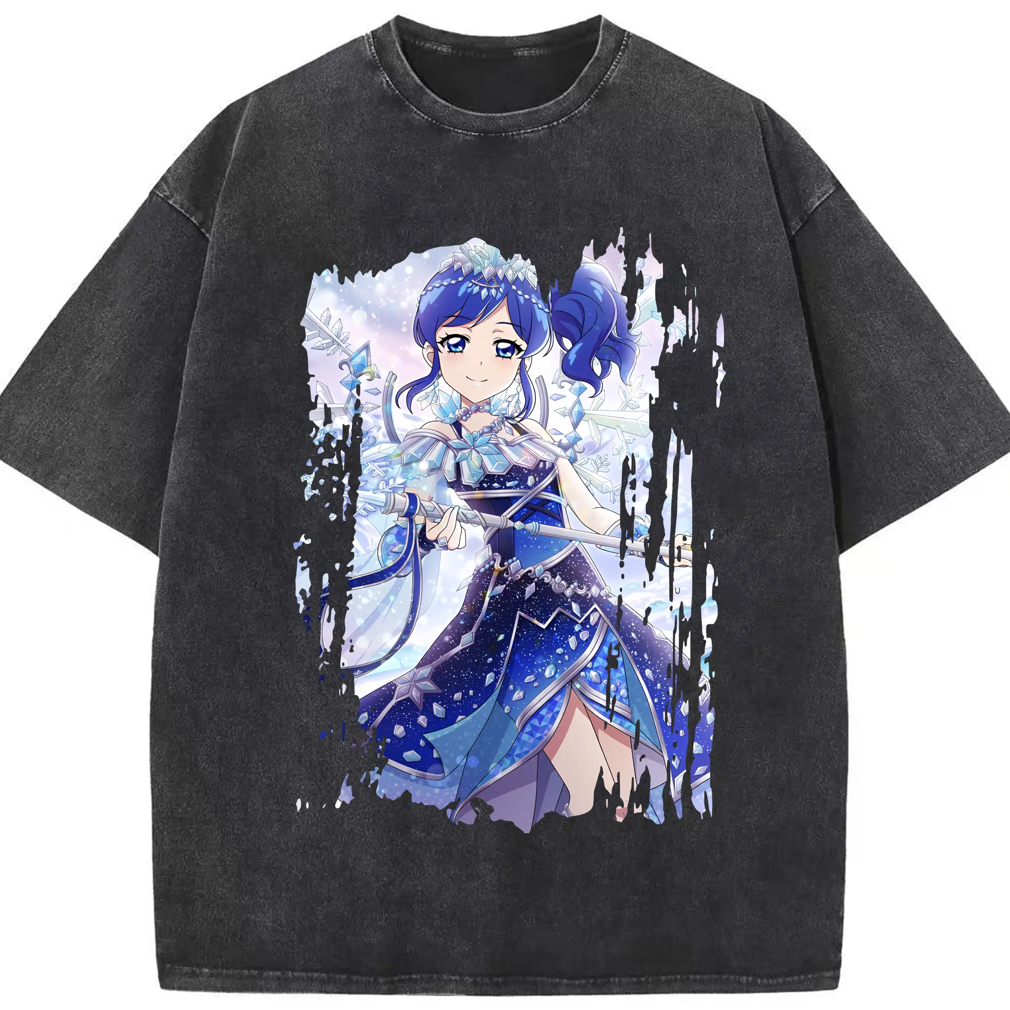 アイカツ グッズ 霧矢 あおい - 綿100％ ヴィンテージ風 半袖Tシャツ ・ フロントプリント ・ 柔らか肌触り ・ 通気性 快適 ・ スポーツ カジュアル 外出用